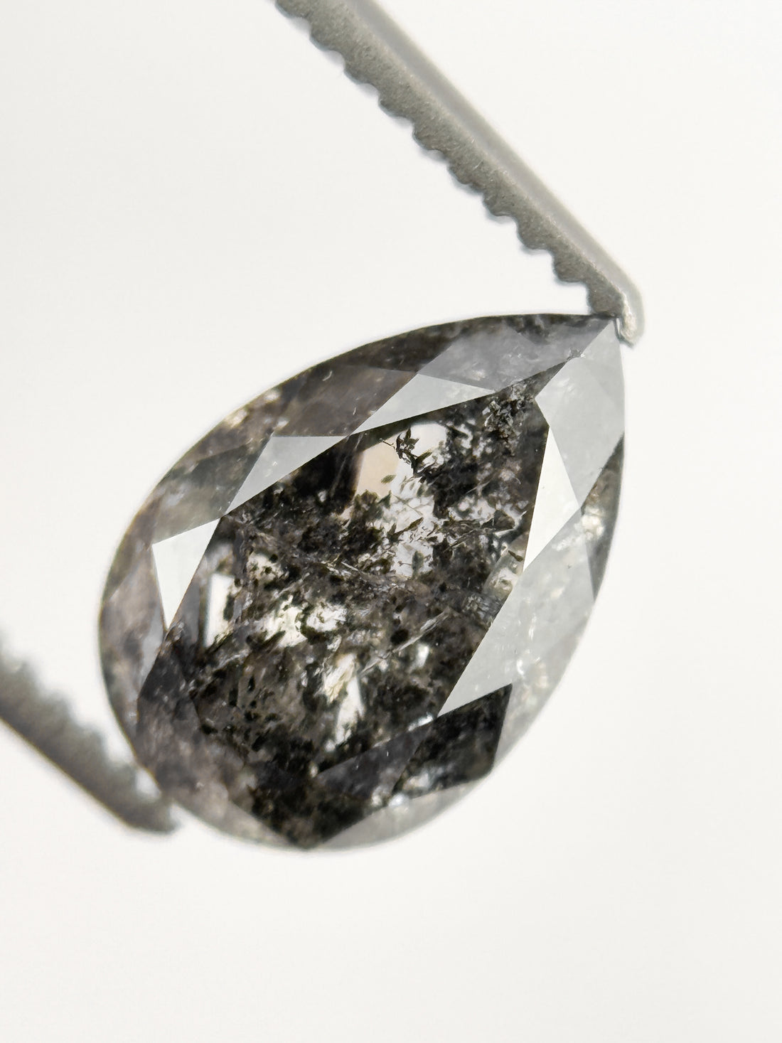 9 MM Pear Rose Cut Grey Natural Salt and Pepper Diamond