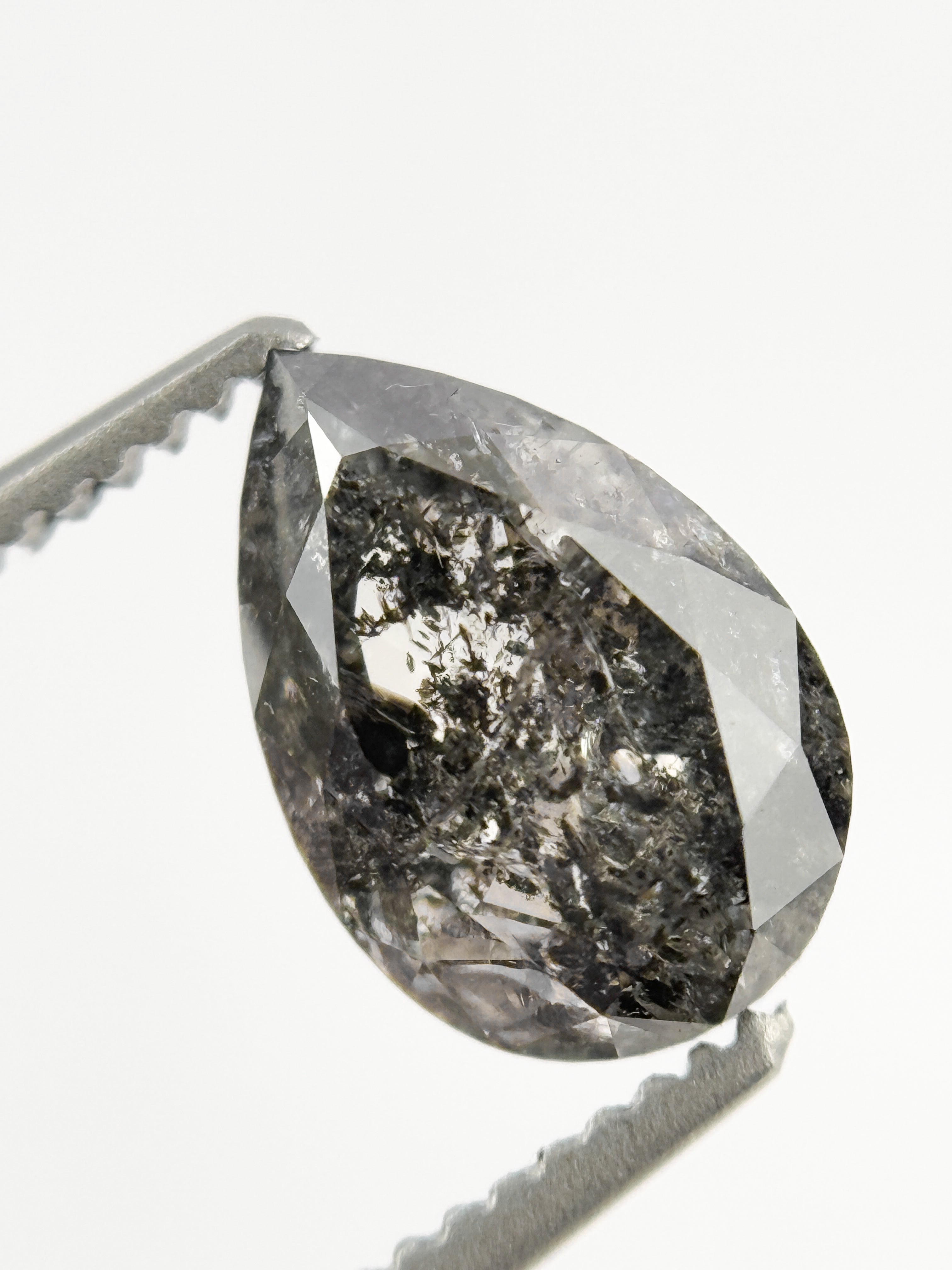 9 MM Pear Rose Cut Grey Natural Salt and Pepper Diamond