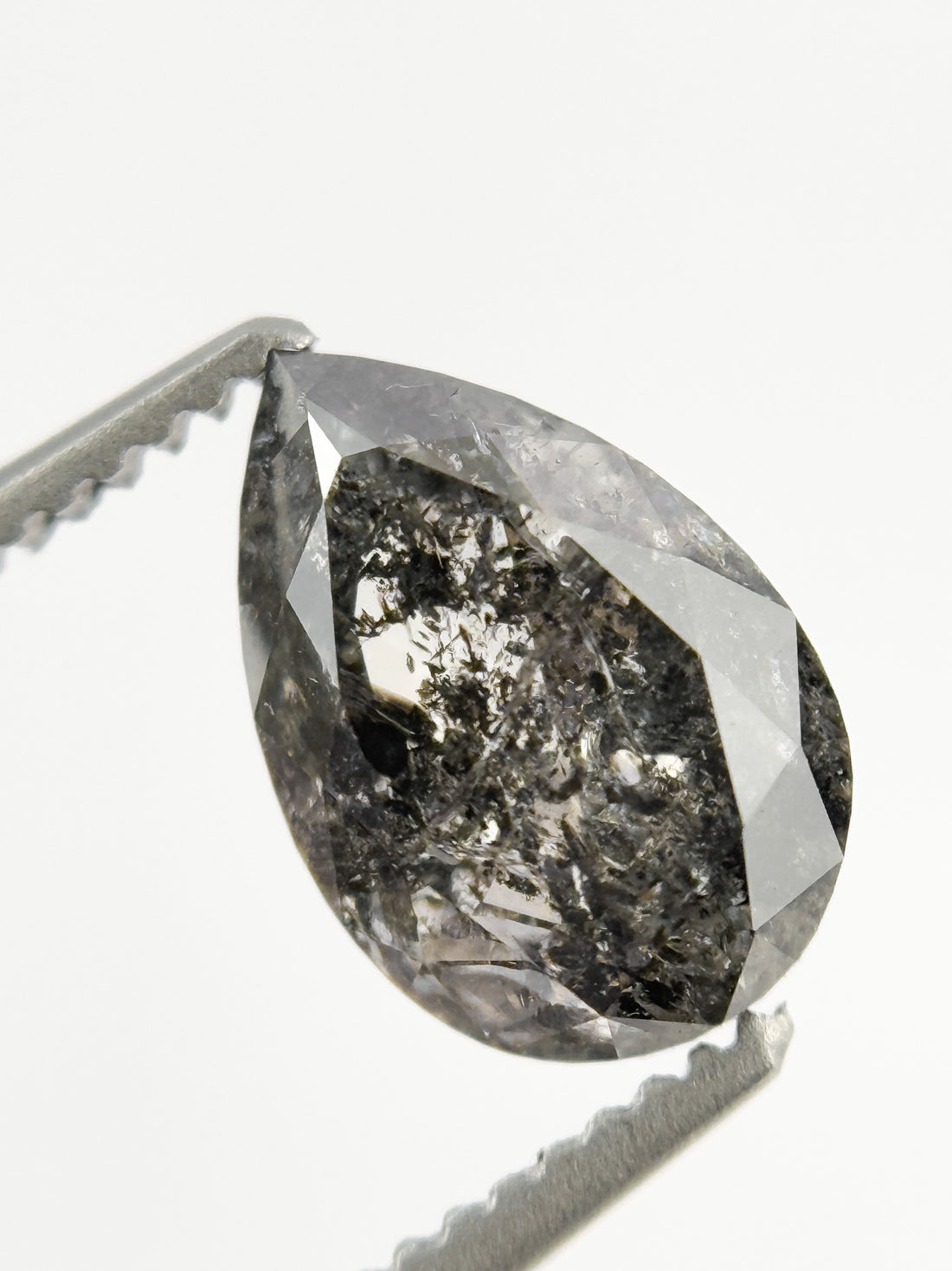 9 MM Pear Rose Cut Grey Natural Salt and Pepper Diamond