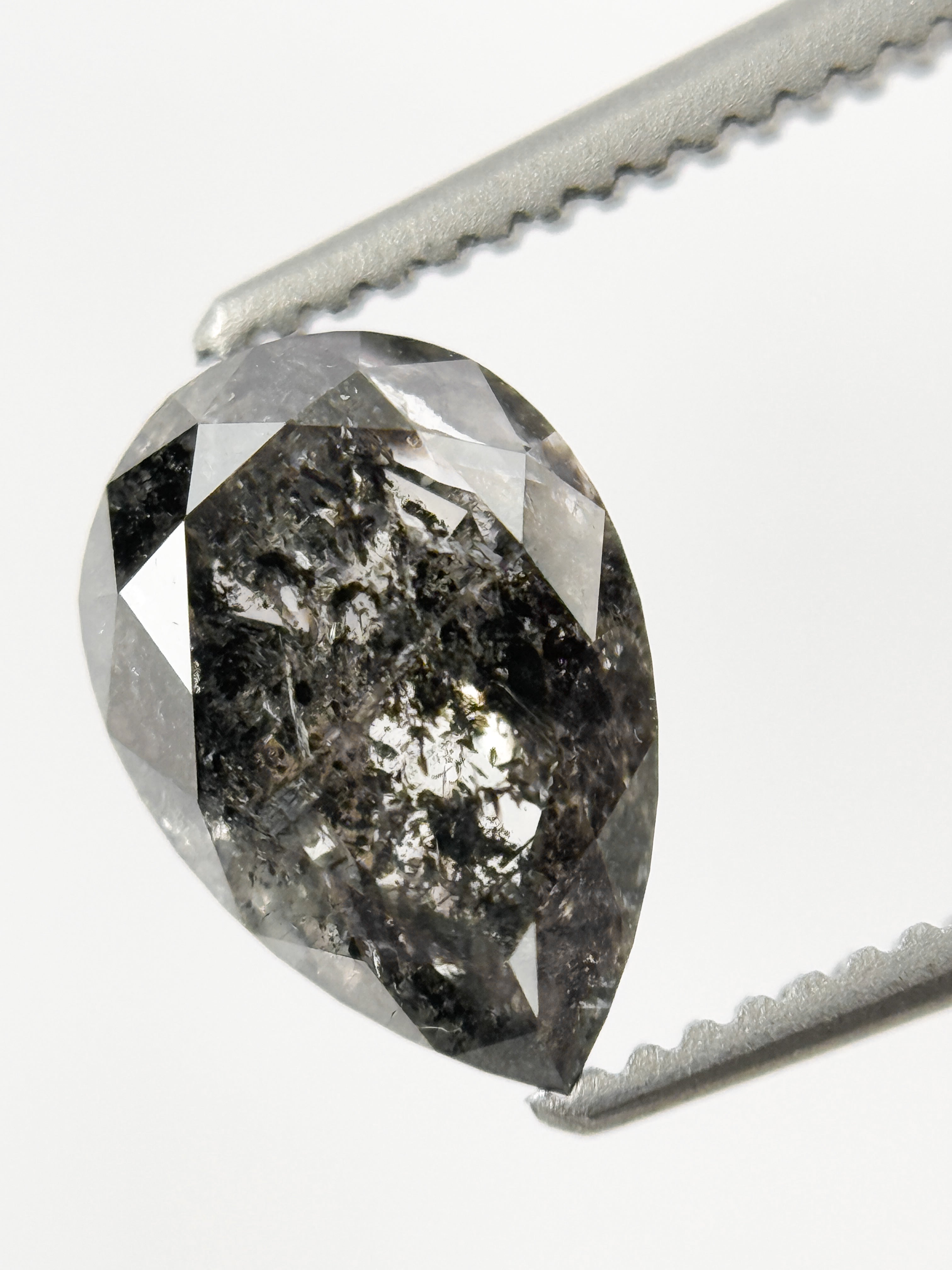 9 MM Pear Rose Cut Grey Natural Salt and Pepper Diamond