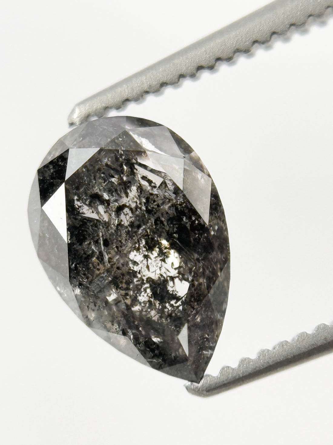 9 MM Pear Rose Cut Grey Natural Salt and Pepper Diamond