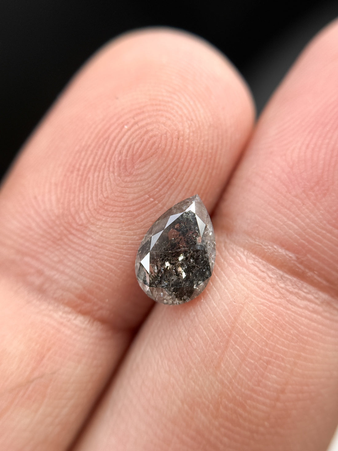 9 MM Pear Rose Cut Grey Natural Salt and Pepper Diamond