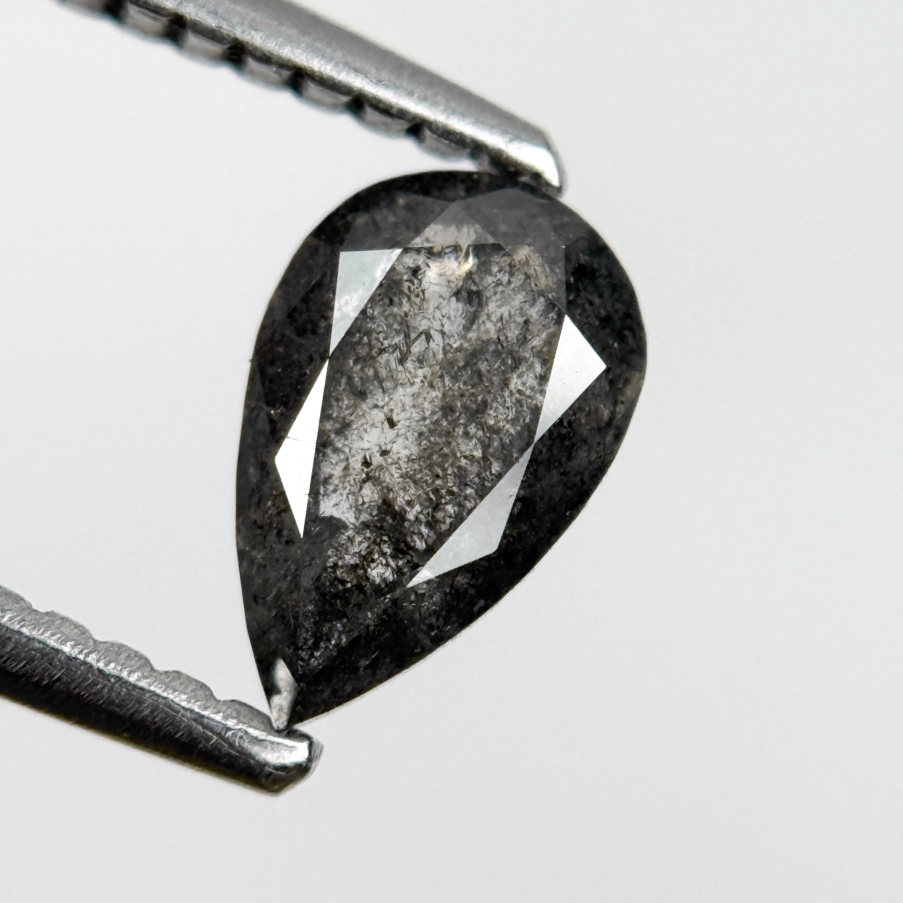 0.71 Ct Pear Rose Cut Grey Natural Salt and Pepper Diamond