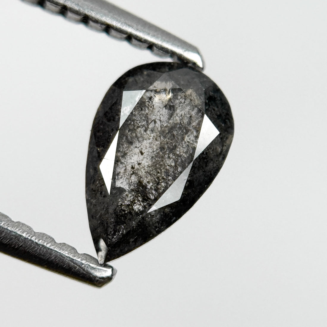 0.71 Ct Pear Rose Cut Grey Natural Salt and Pepper Diamond