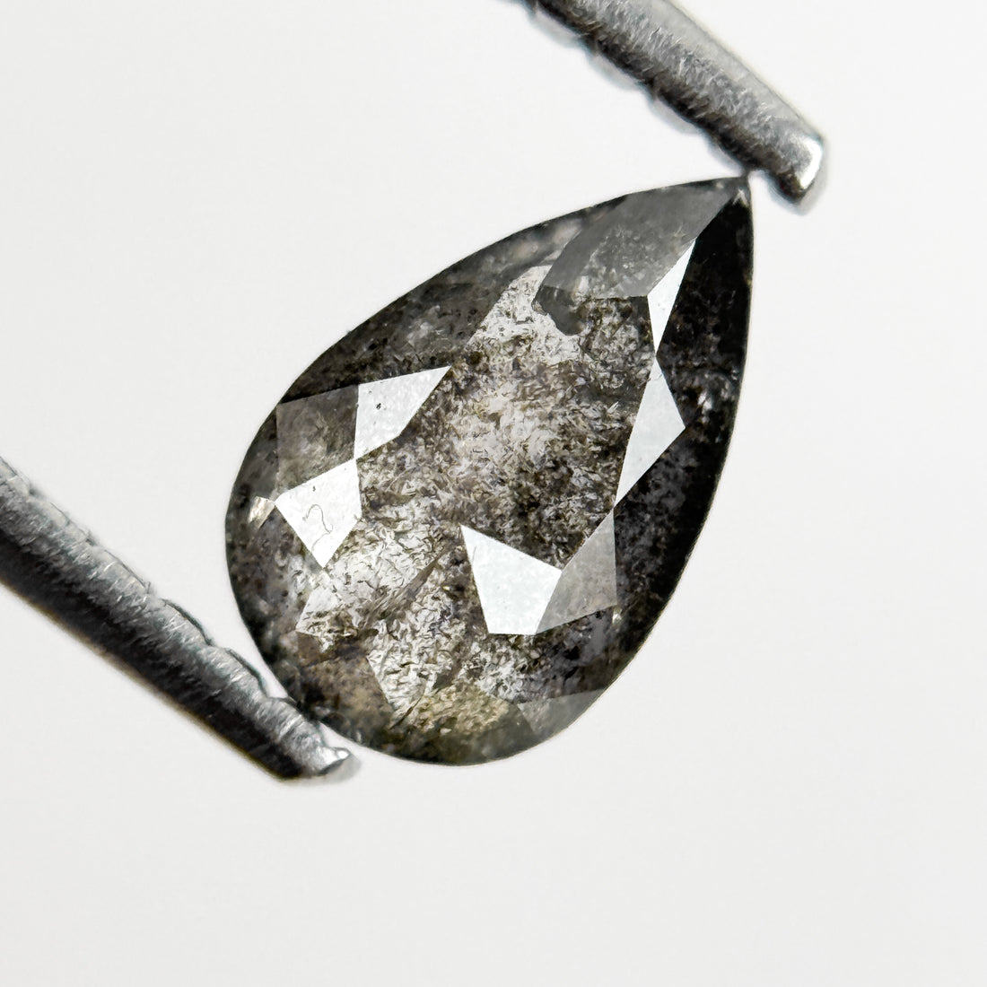 0.71 Ct Pear Rose Cut Grey Natural Salt and Pepper Diamond