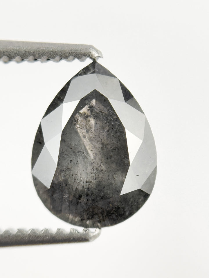 1.54 Ct Pear Rose Cut Grey Natural Galaxy Diamond