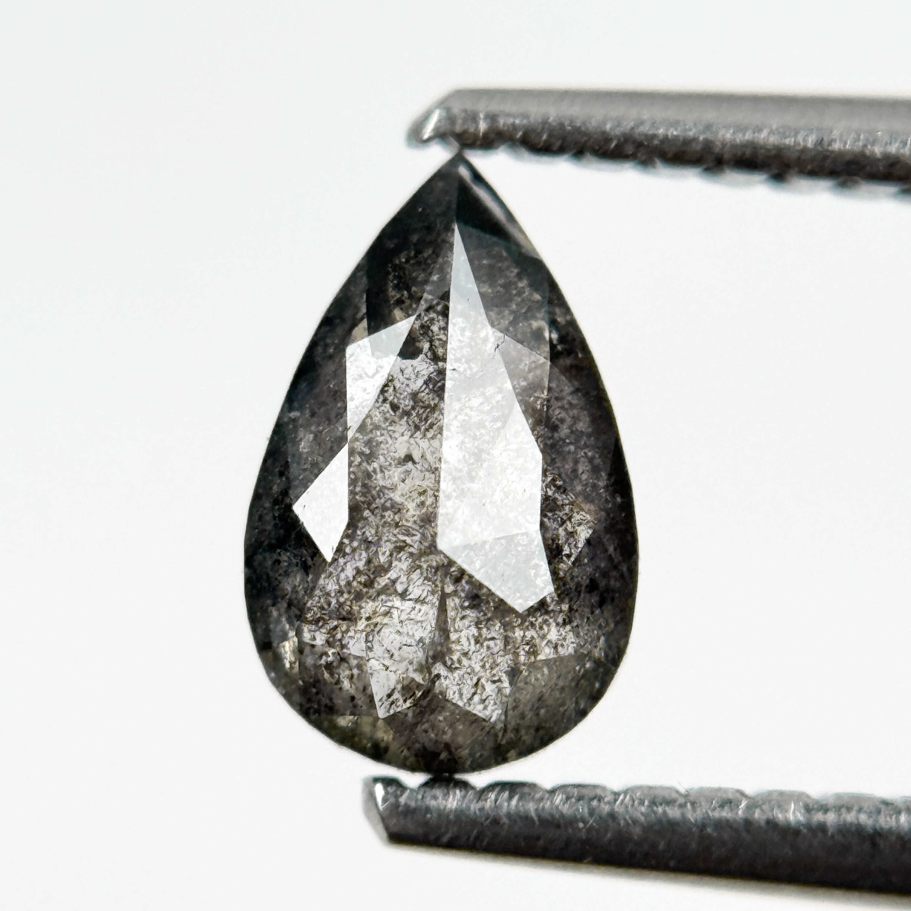 0.71 Ct Pear Rose Cut Grey Natural Salt and Pepper Diamond