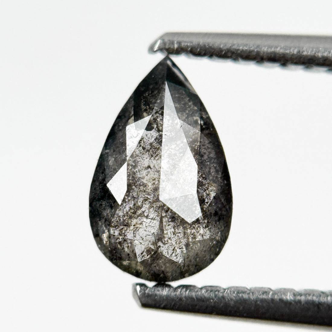 0.71 Ct Pear Rose Cut Grey Natural Salt and Pepper Diamond