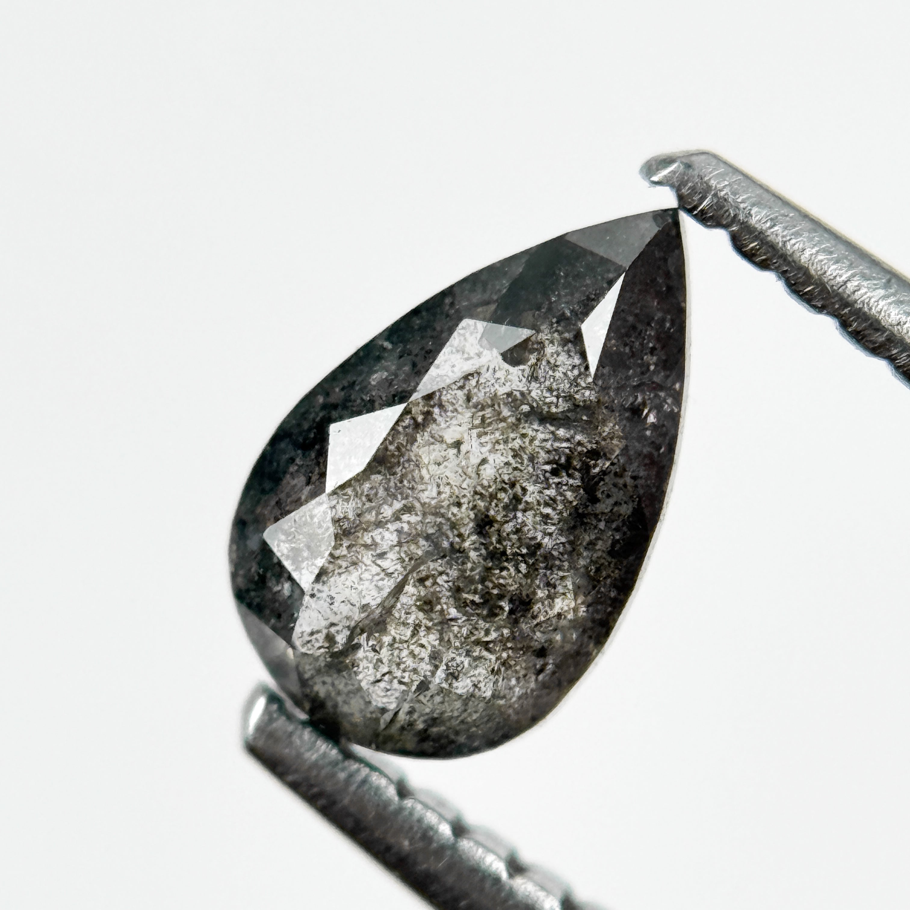 0.71 Ct Pear Rose Cut Grey Natural Salt and Pepper Diamond