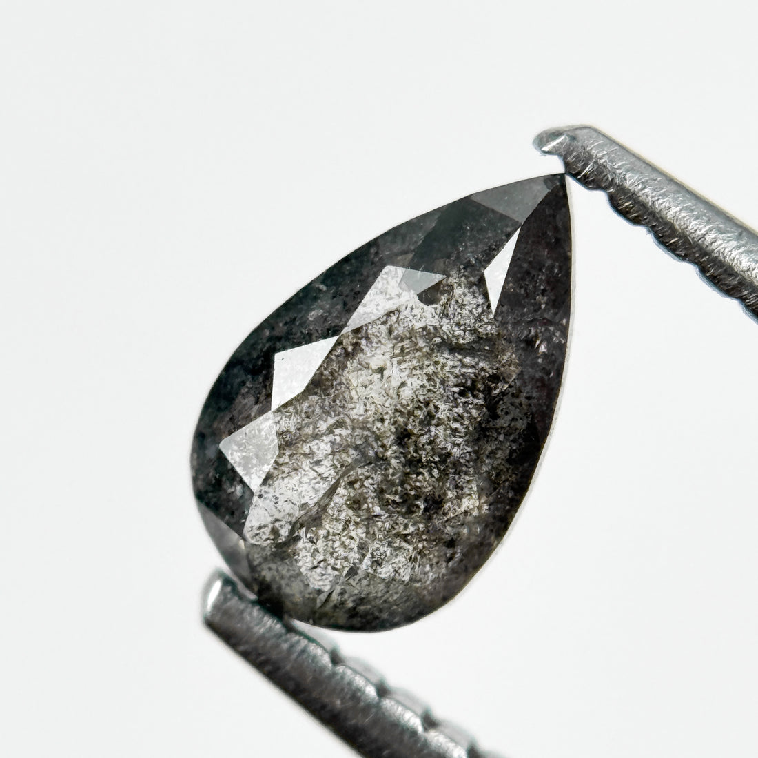 0.71 Ct Pear Rose Cut Grey Natural Salt and Pepper Diamond