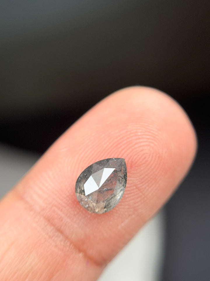 1.54 Ct Pear Rose Cut Grey Natural Galaxy Diamond
