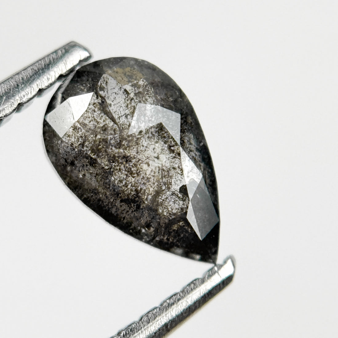 0.71 Ct Pear Rose Cut Grey Natural Salt and Pepper Diamond