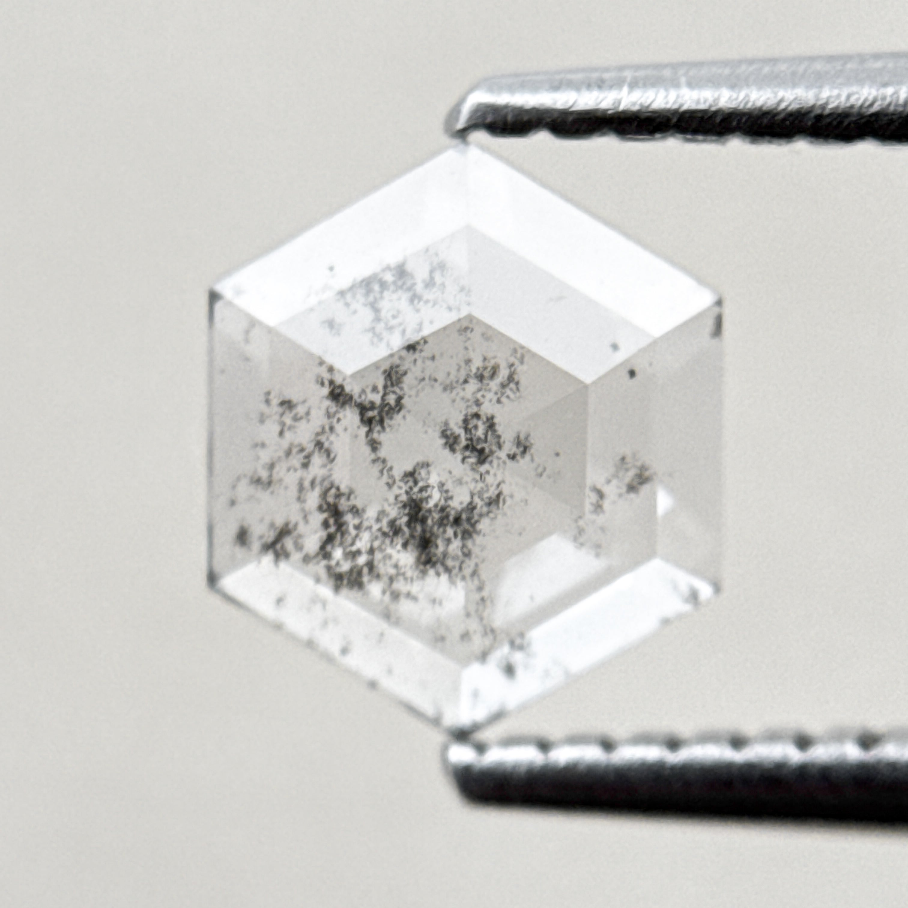 0.93 Ct Hexagon Rose Cut White Natural Salt and Pepper Diamond
