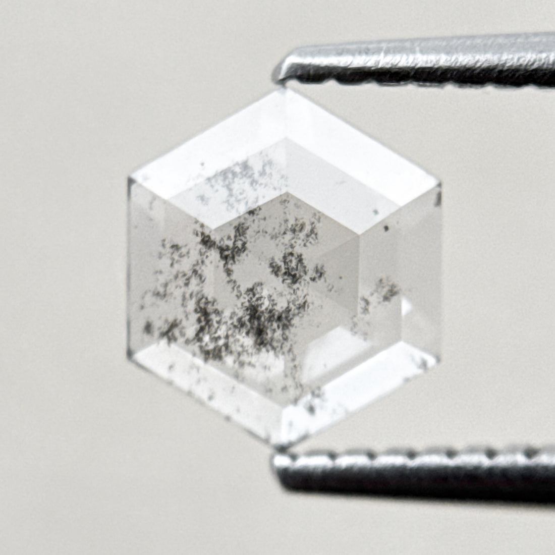 0.93 Ct Hexagon Rose Cut White Natural Salt and Pepper Diamond