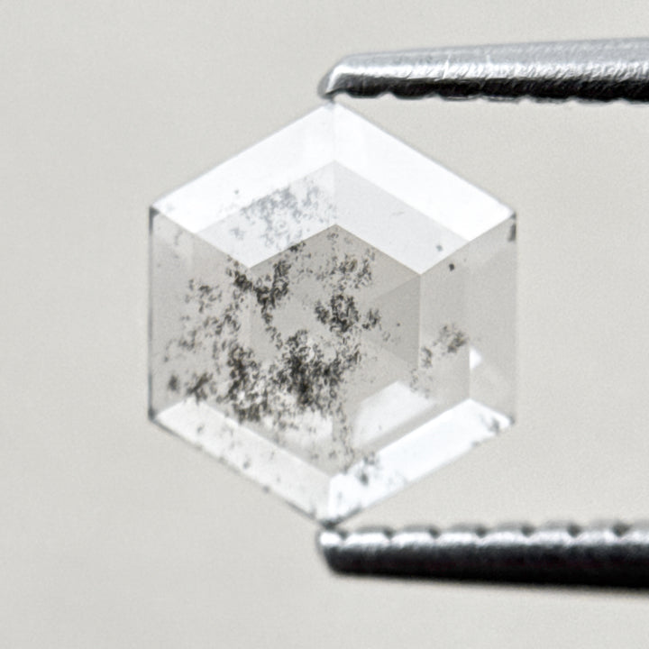 0.93 Ct Hexagon Rose Cut White Natural Salt and Pepper Diamond