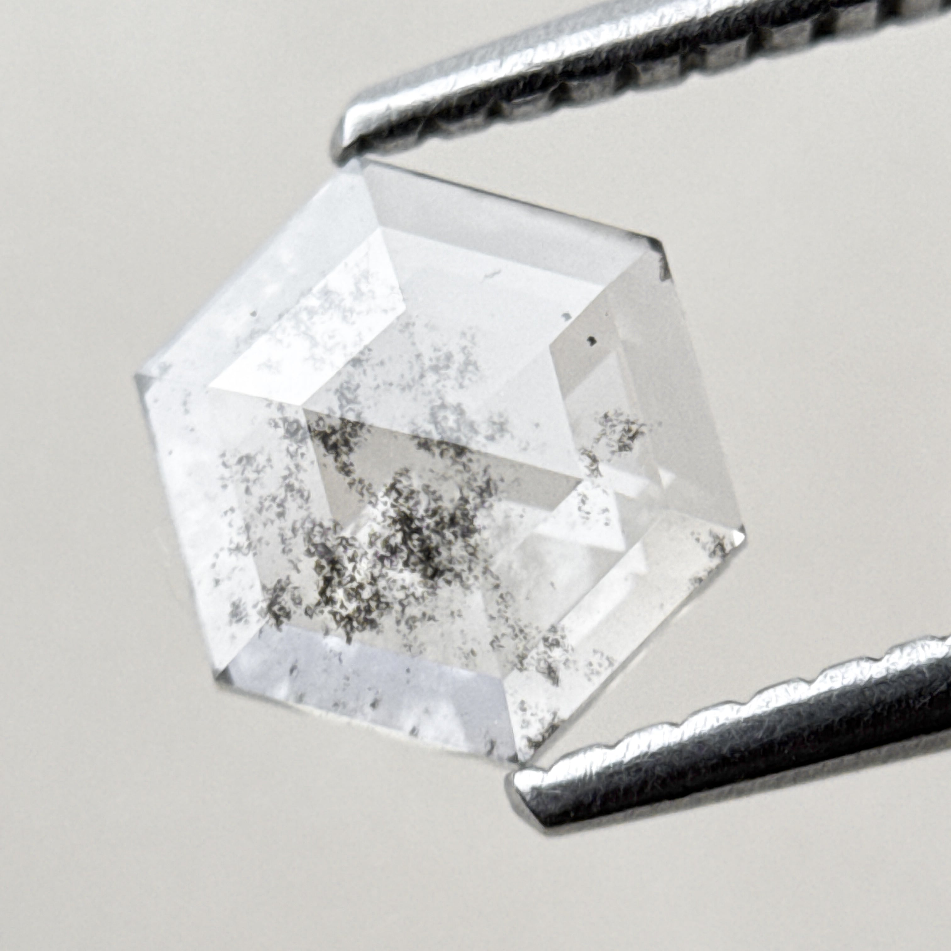 0.93 Ct Hexagon Rose Cut White Natural Salt and Pepper Diamond