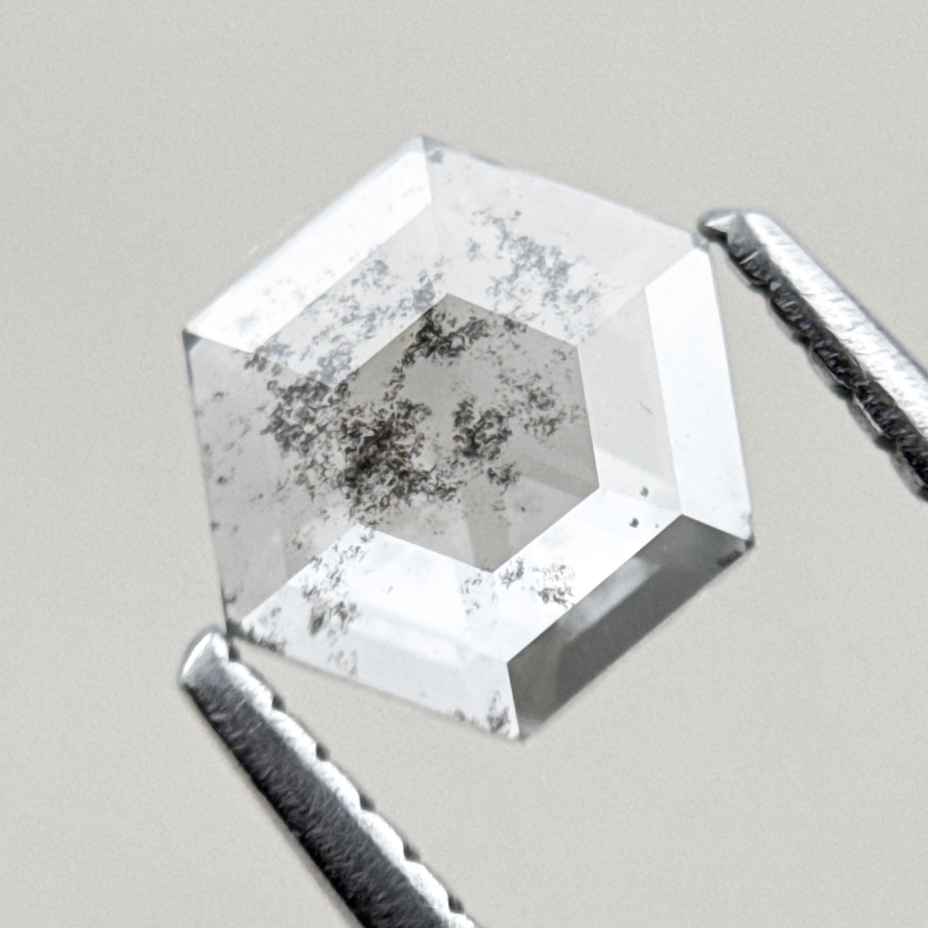 0.93 Ct Hexagon Rose Cut White Natural Salt and Pepper Diamond