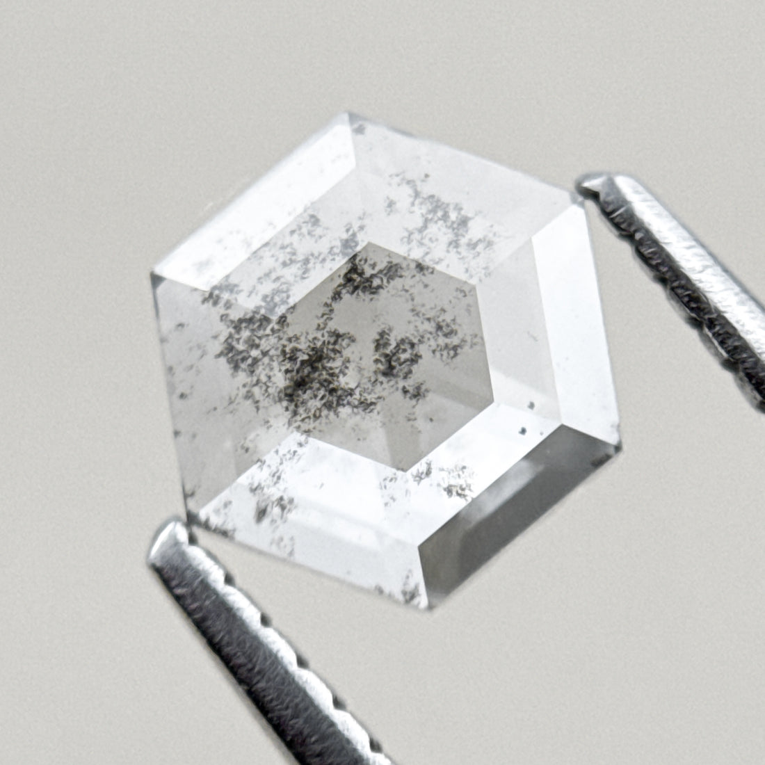 0.93 Ct Hexagon Rose Cut White Natural Salt and Pepper Diamond