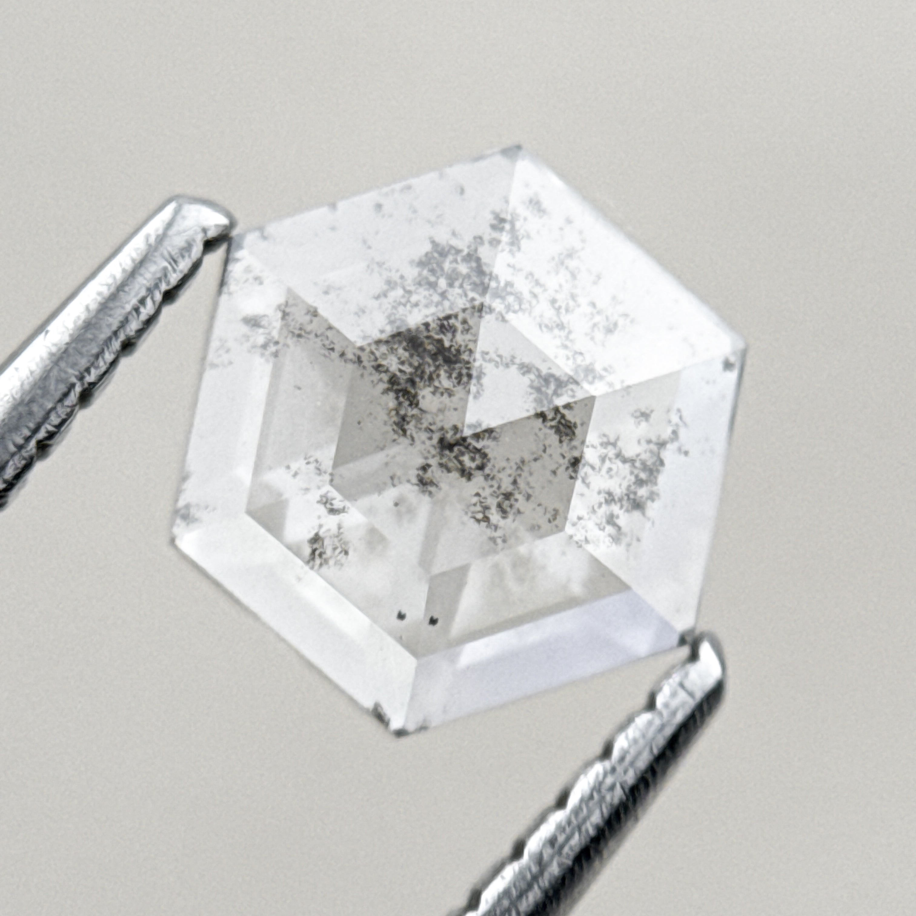 0.93 Ct Hexagon Rose Cut White Natural Salt and Pepper Diamond