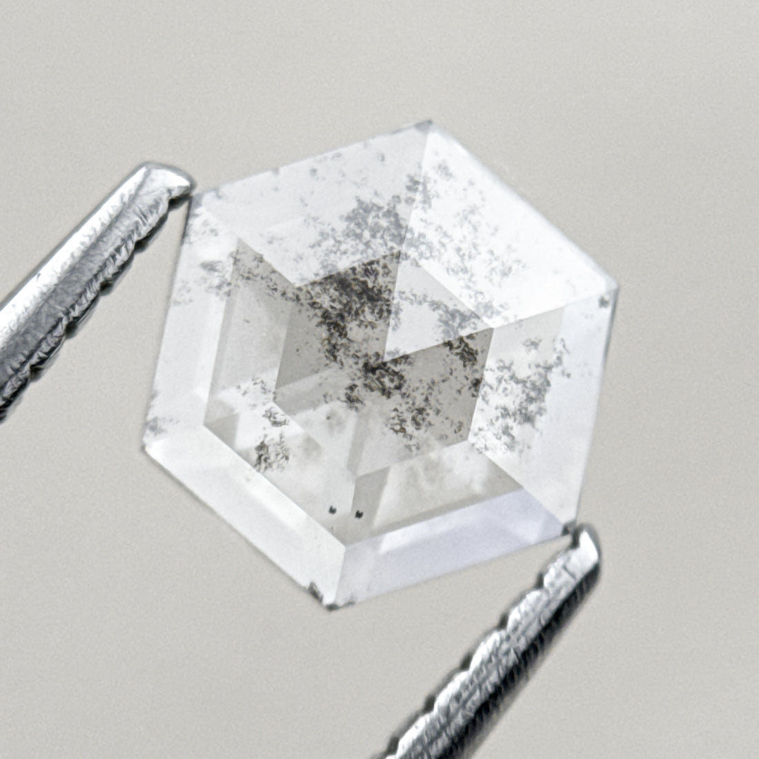 0.93 Ct Hexagon Rose Cut White Natural Salt and Pepper Diamond