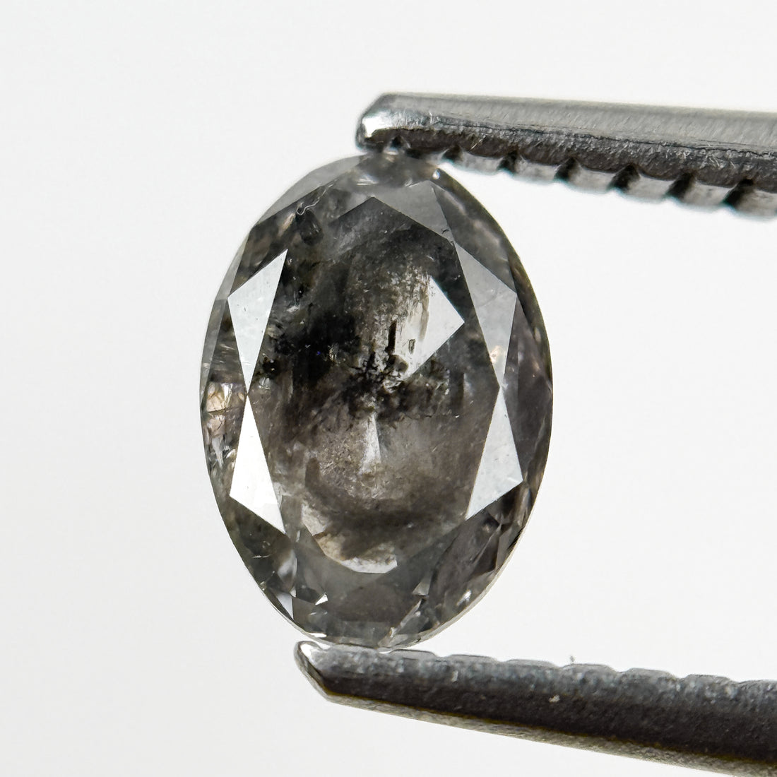 0.76 Ct Oval Rose Cut Grey Natural Salt and Pepper Diamond