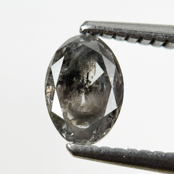0.76 Ct Oval Rose Cut Grey Natural Salt and Pepper Diamond