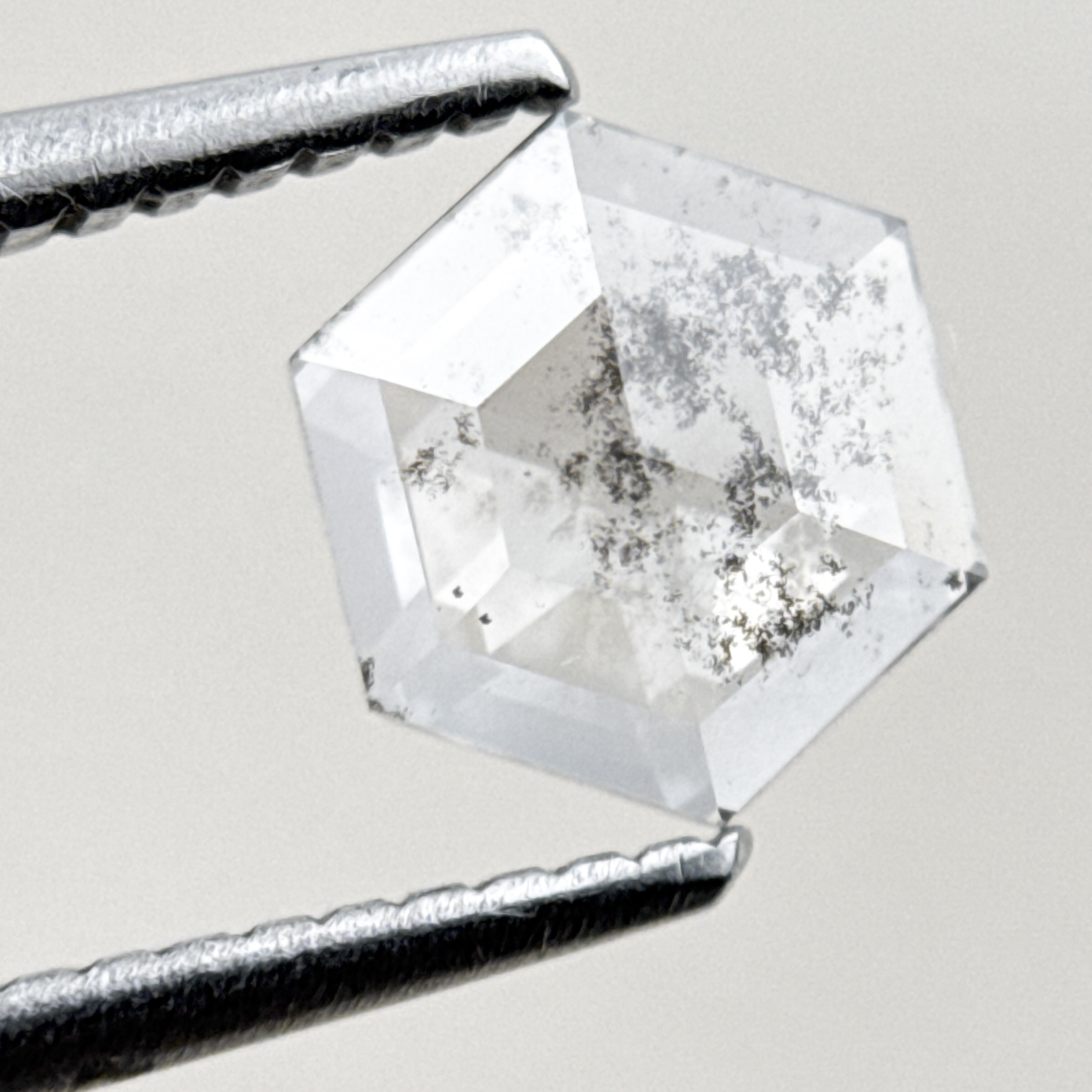 0.93 Ct Hexagon Rose Cut White Natural Salt and Pepper Diamond