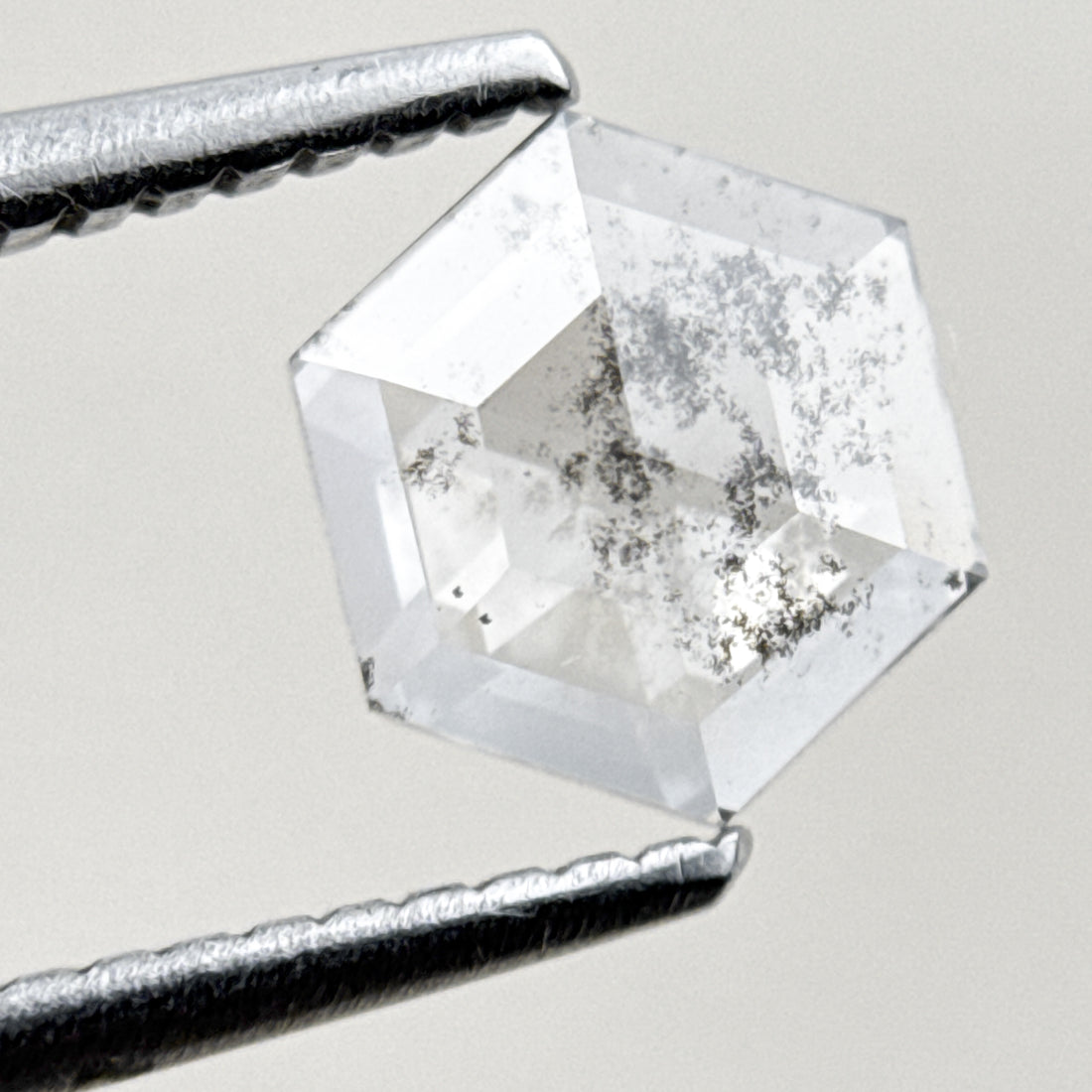 0.93 Ct Hexagon Rose Cut White Natural Salt and Pepper Diamond