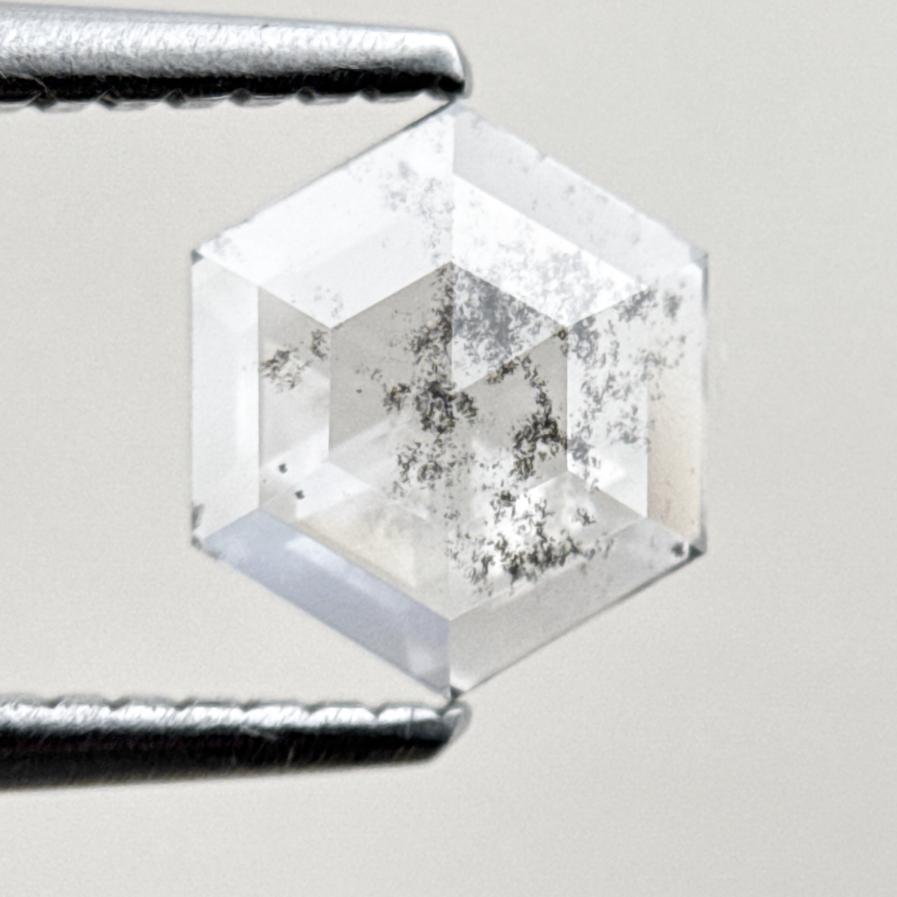 0.93 Ct Hexagon Rose Cut White Natural Salt and Pepper Diamond