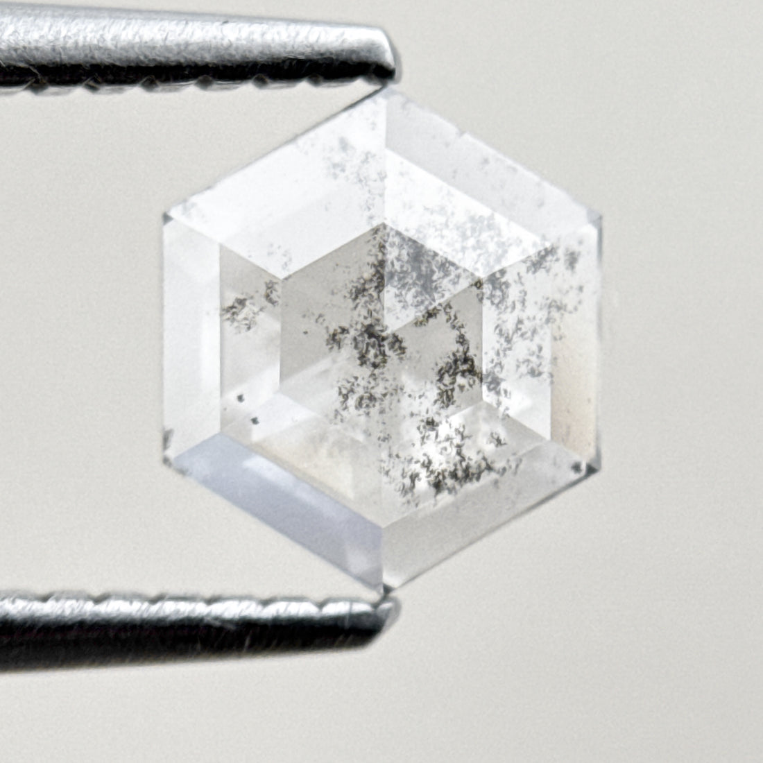 0.93 Ct Hexagon Rose Cut White Natural Salt and Pepper Diamond