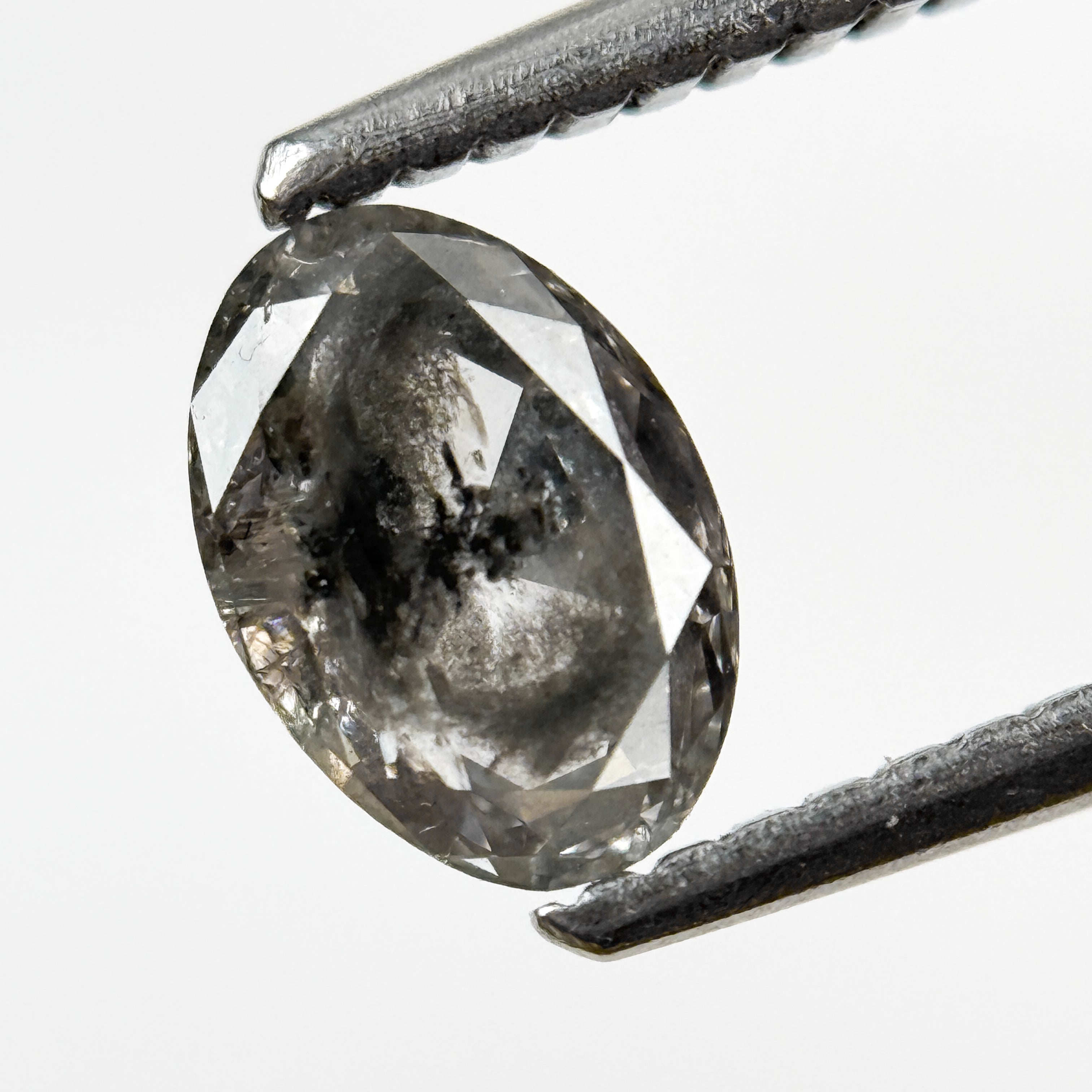 0.76 Ct Oval Rose Cut Grey Natural Salt and Pepper Diamond