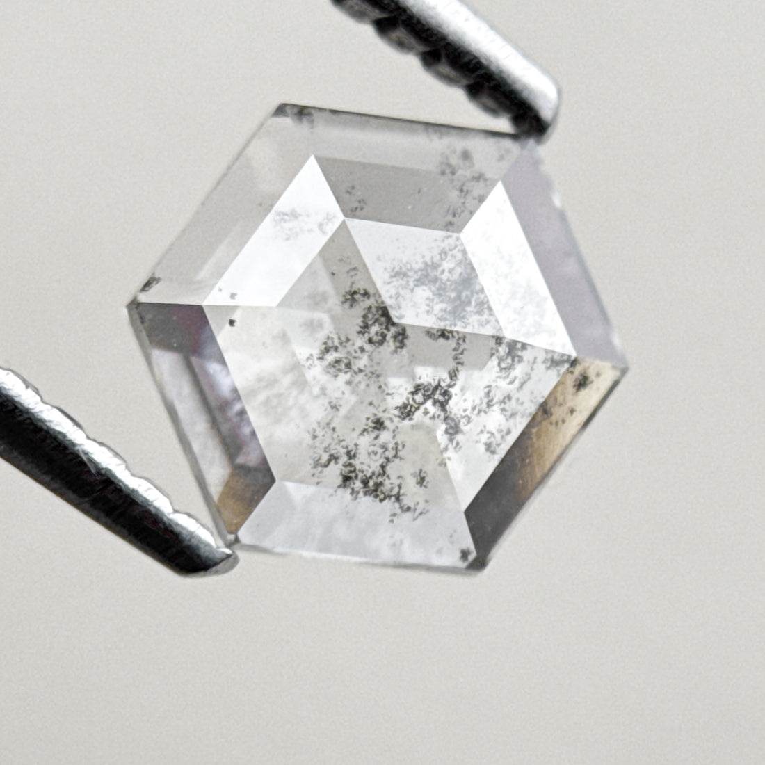 0.93 Ct Hexagon Rose Cut White Natural Salt and Pepper Diamond