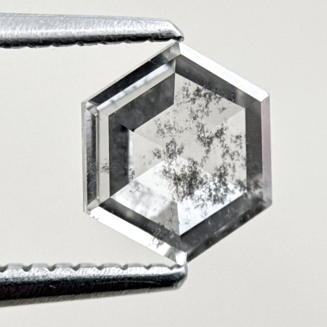0.93 Ct Hexagon Rose Cut White Natural Salt and Pepper Diamond
