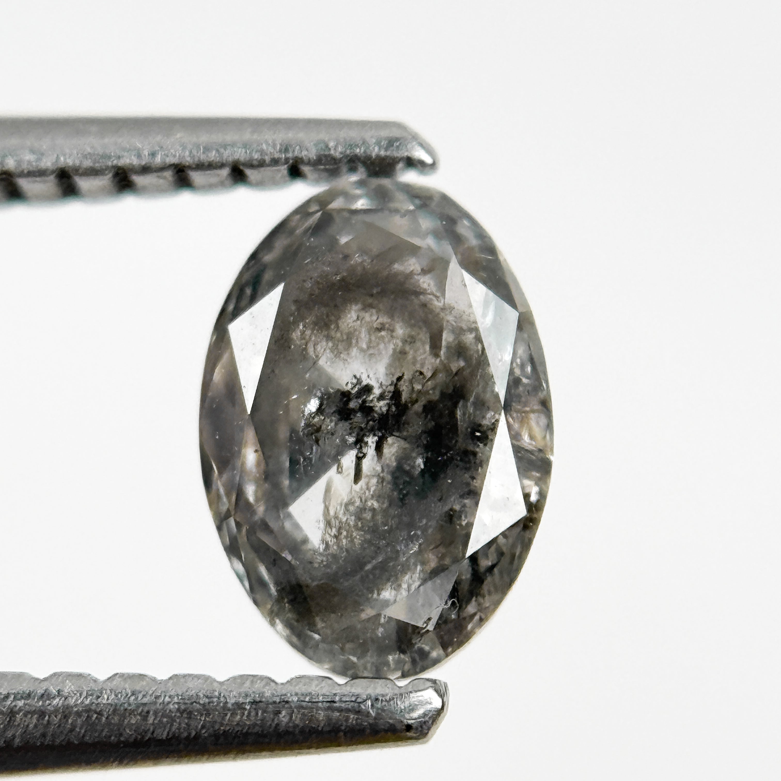 0.76 Ct Oval Rose Cut Grey Natural Salt and Pepper Diamond