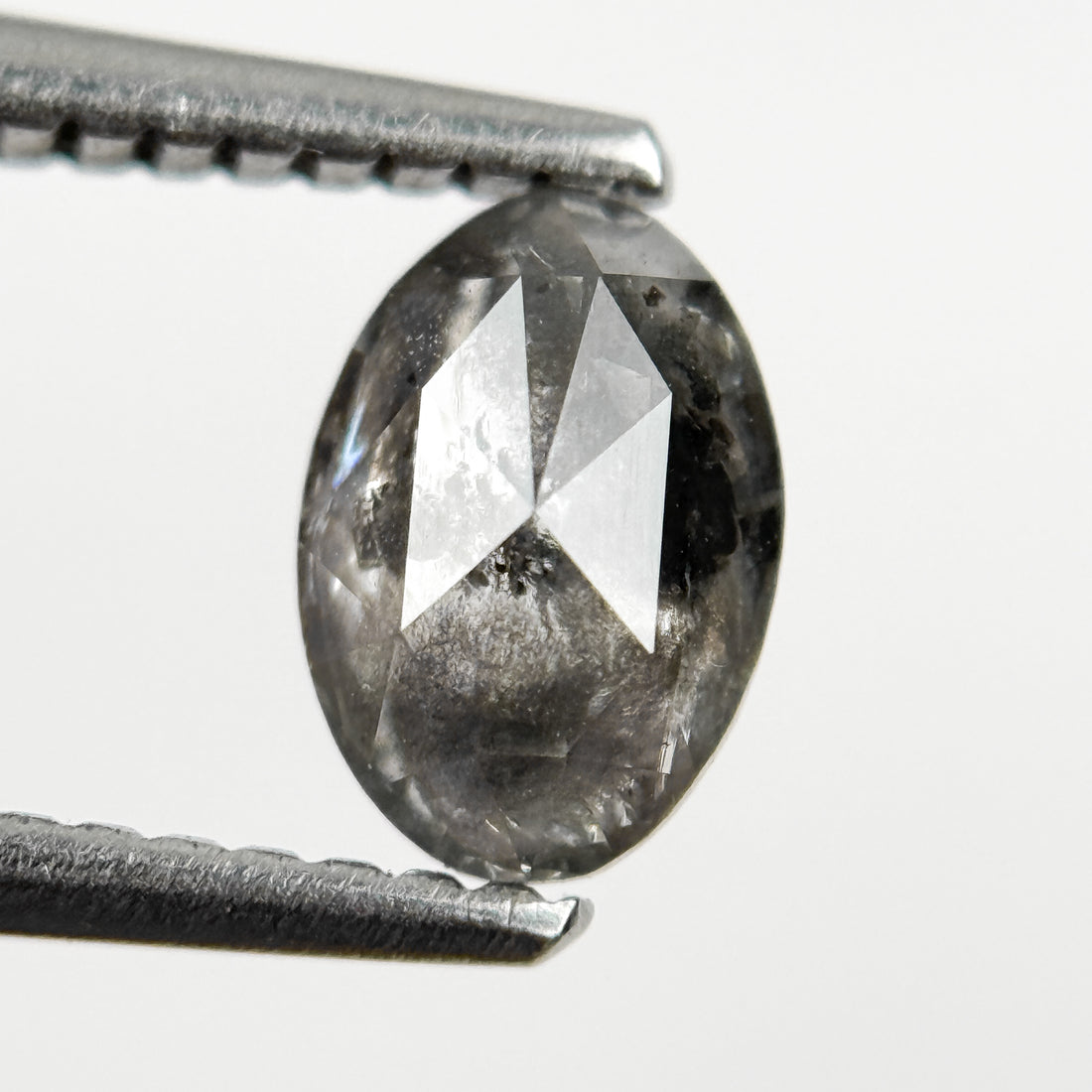 0.76 Ct Oval Rose Cut Grey Natural Salt and Pepper Diamond