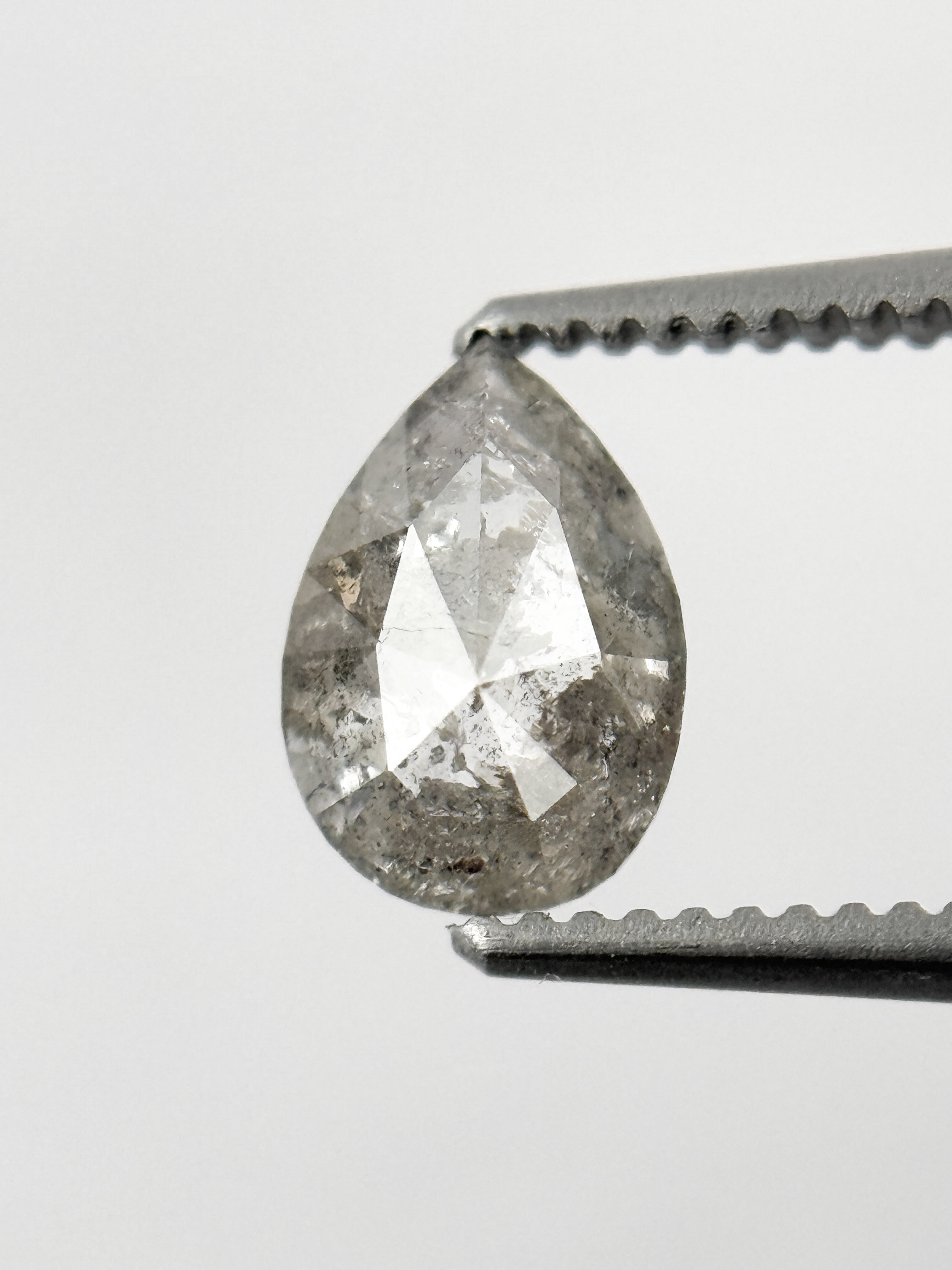 0.82 Ct Pear Rose Cut Grey Natural Salt and Pepper Diamond