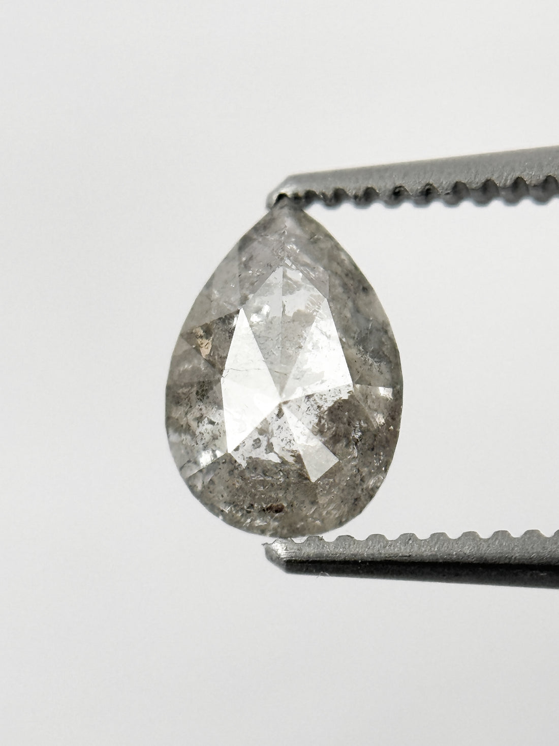 0.82 Ct Pear Rose Cut Grey Natural Salt and Pepper Diamond