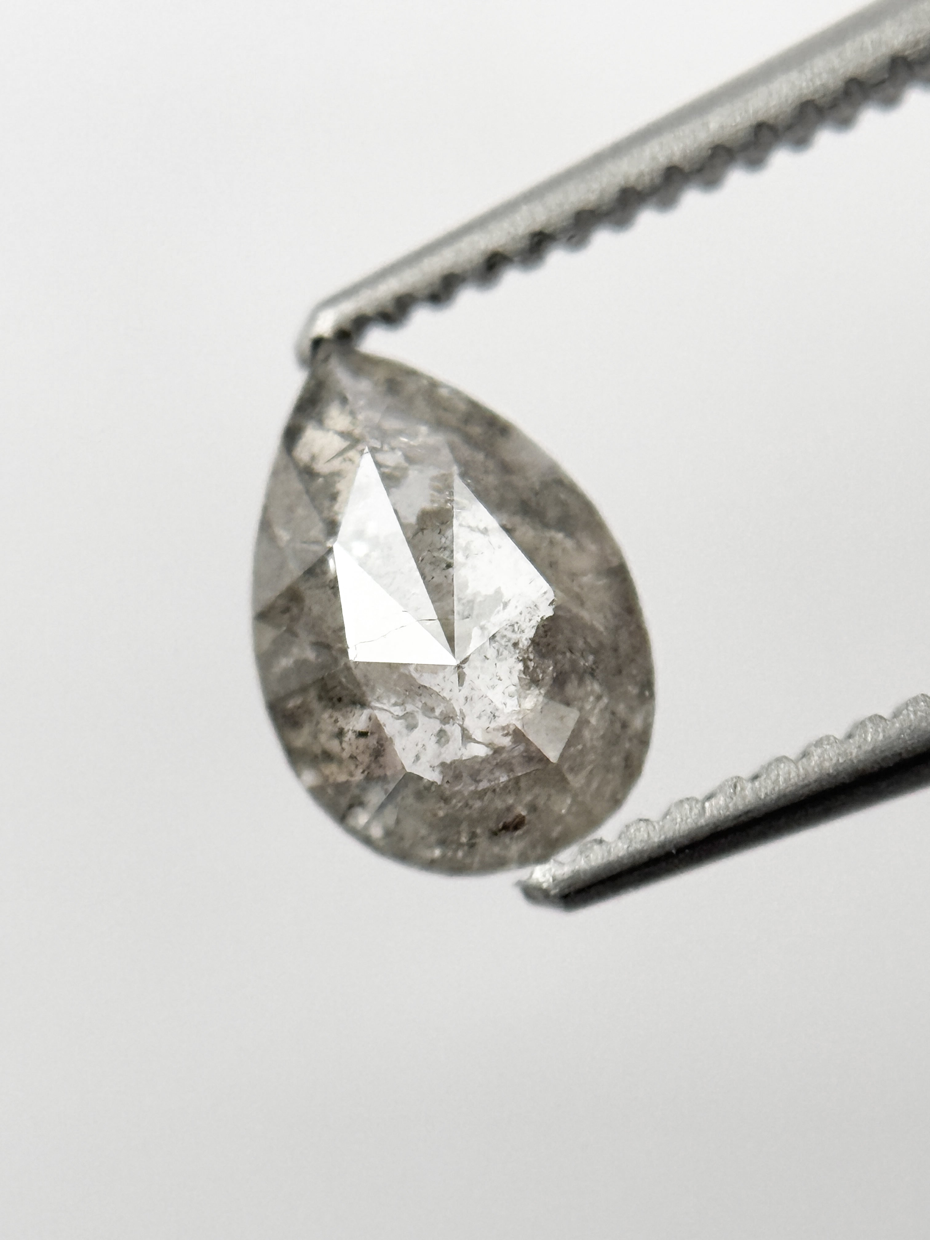 0.82 Ct Pear Rose Cut Grey Natural Salt and Pepper Diamond