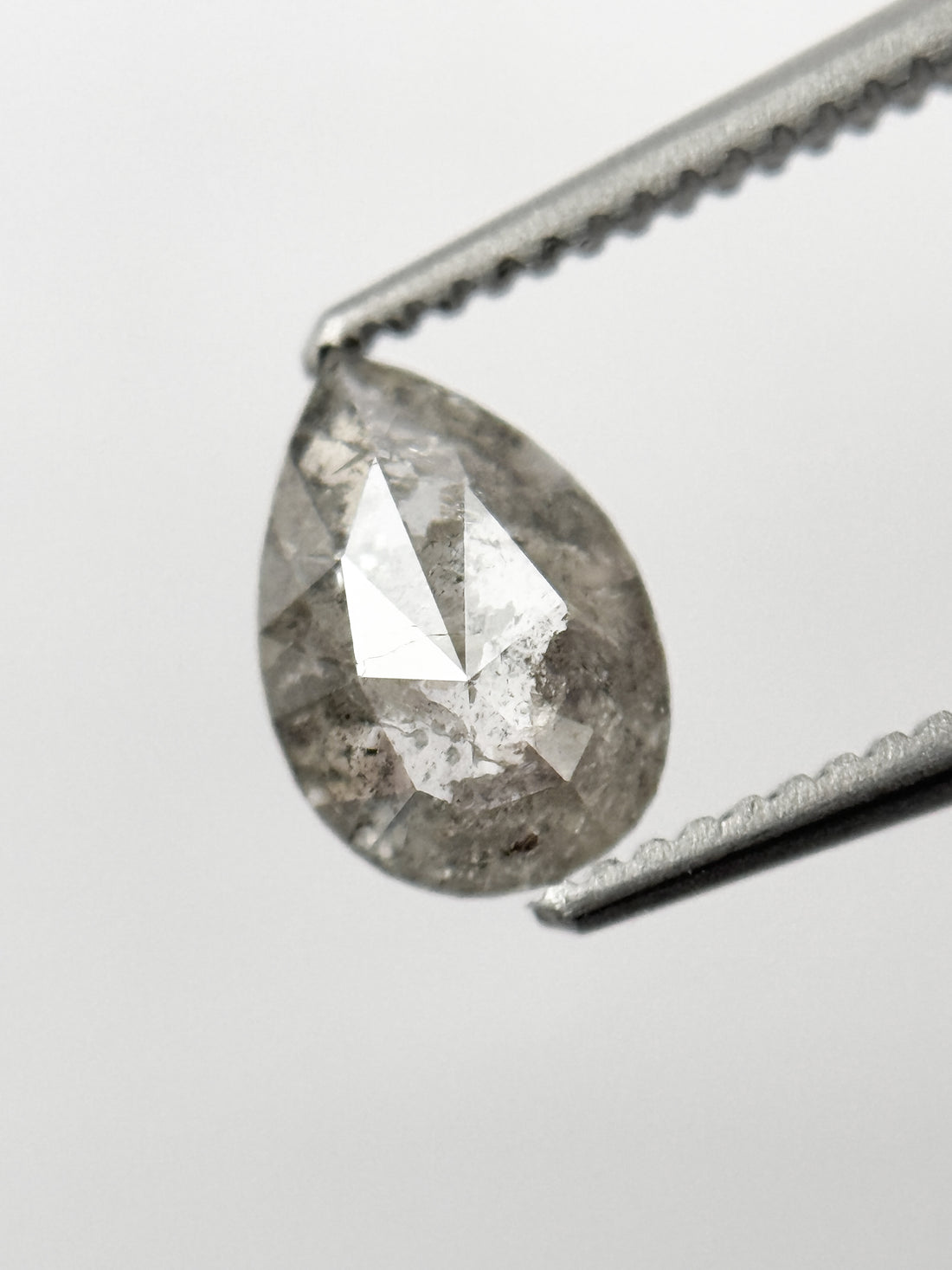 0.82 Ct Pear Rose Cut Grey Natural Salt and Pepper Diamond