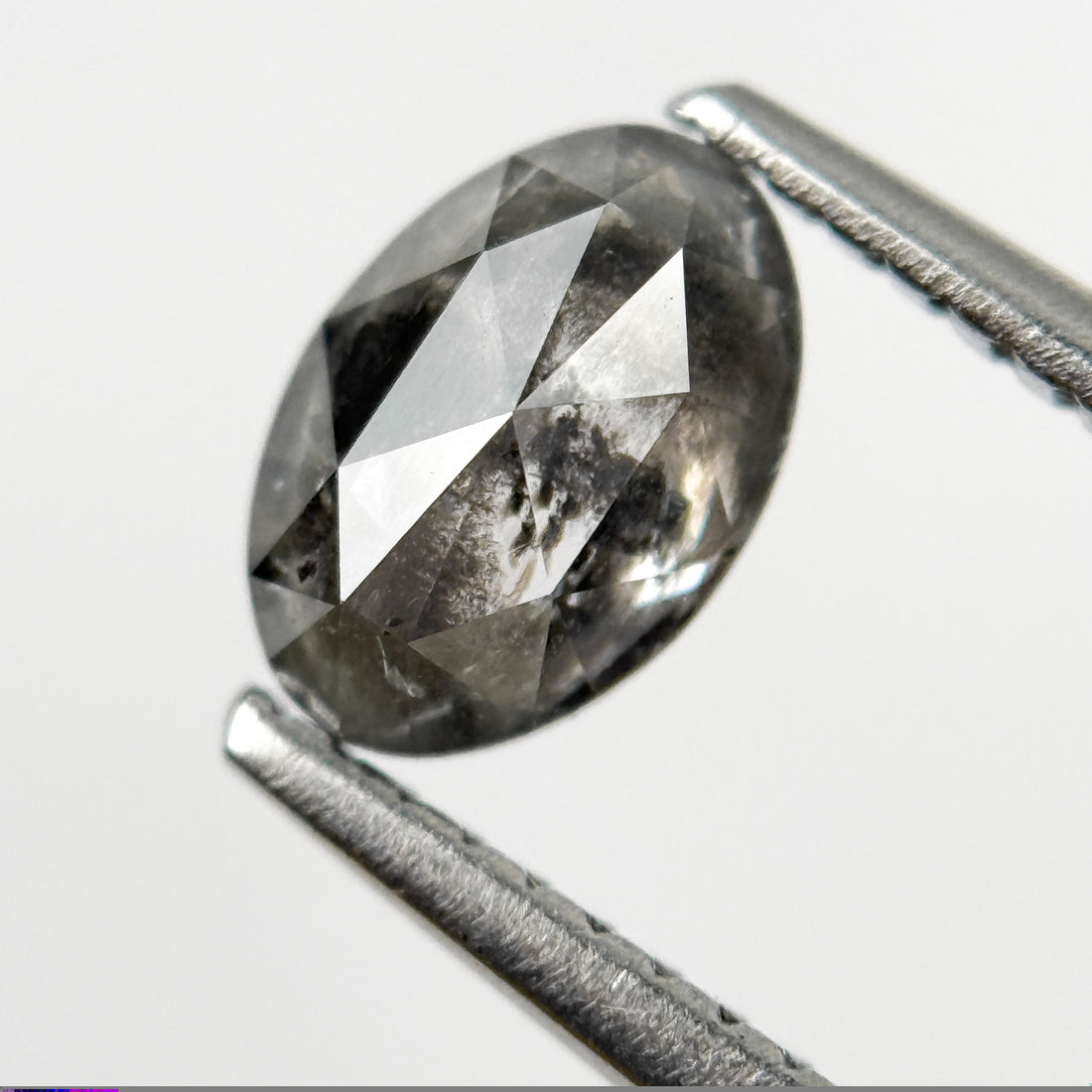 0.76 Ct Oval Rose Cut Grey Natural Salt and Pepper Diamond