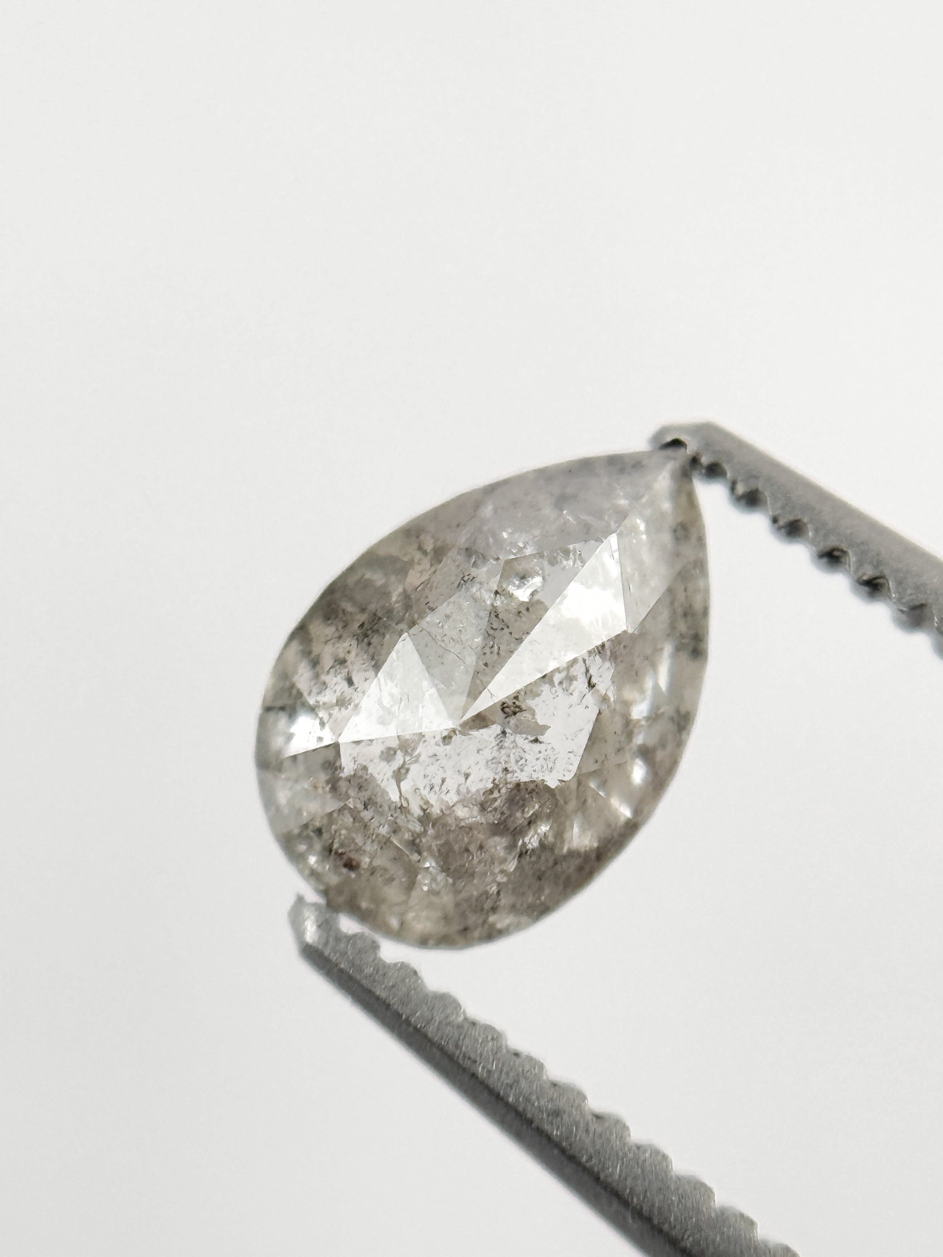 0.82 Ct Pear Rose Cut Grey Natural Salt and Pepper Diamond