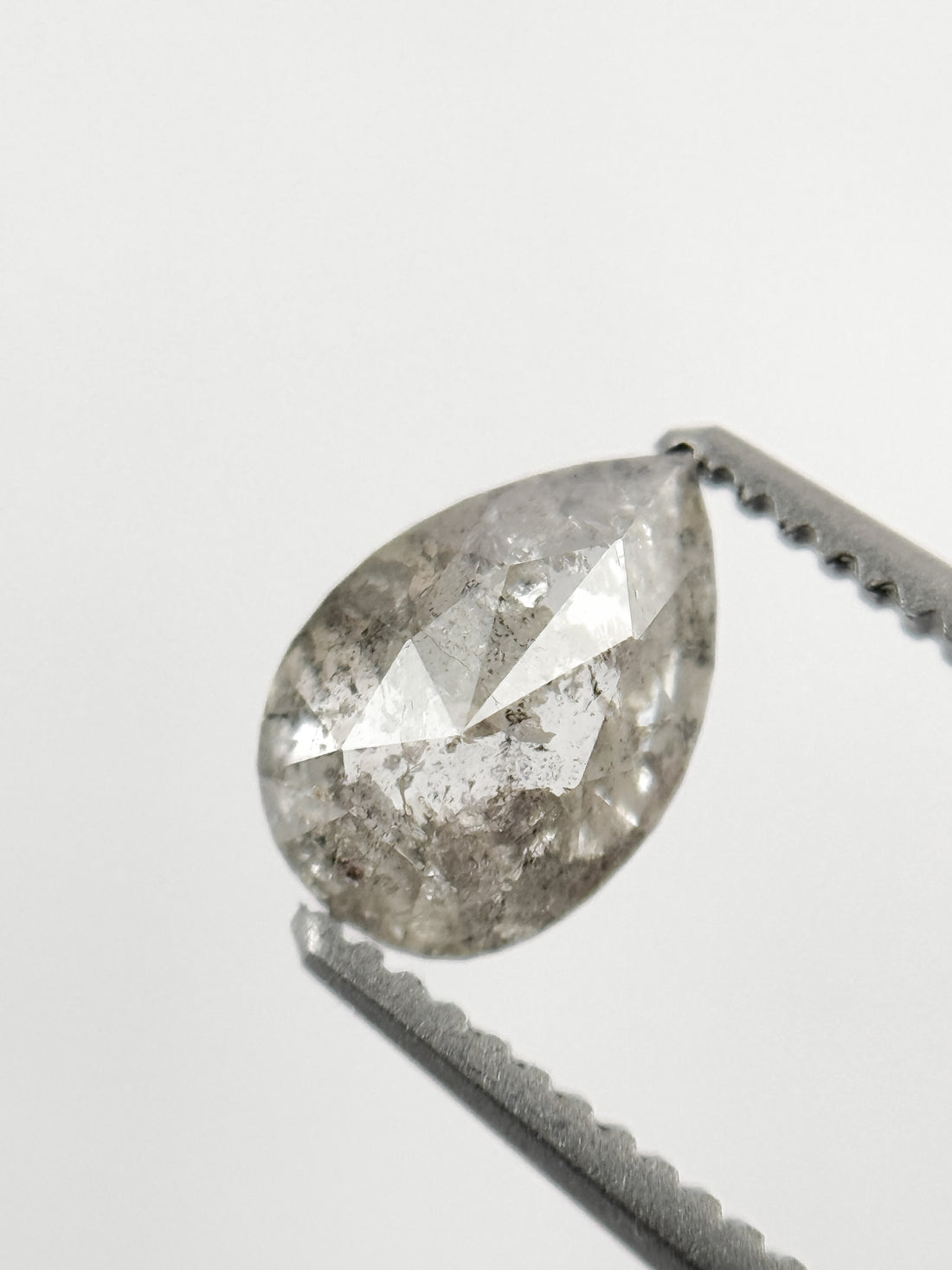 0.82 Ct Pear Rose Cut Grey Natural Salt and Pepper Diamond