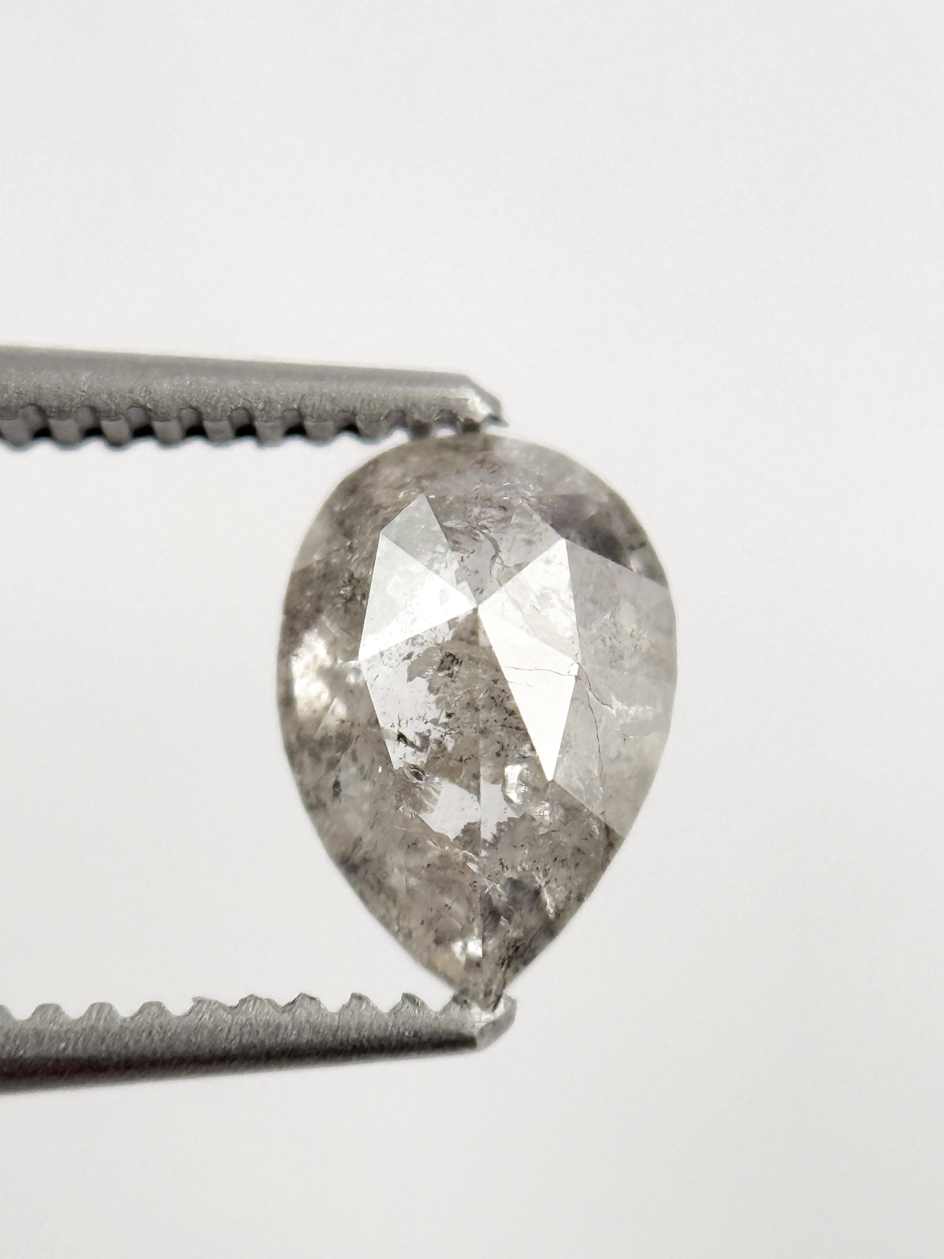 0.82 Ct Pear Rose Cut Grey Natural Salt and Pepper Diamond