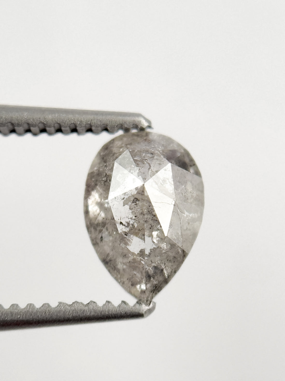 0.82 Ct Pear Rose Cut Grey Natural Salt and Pepper Diamond
