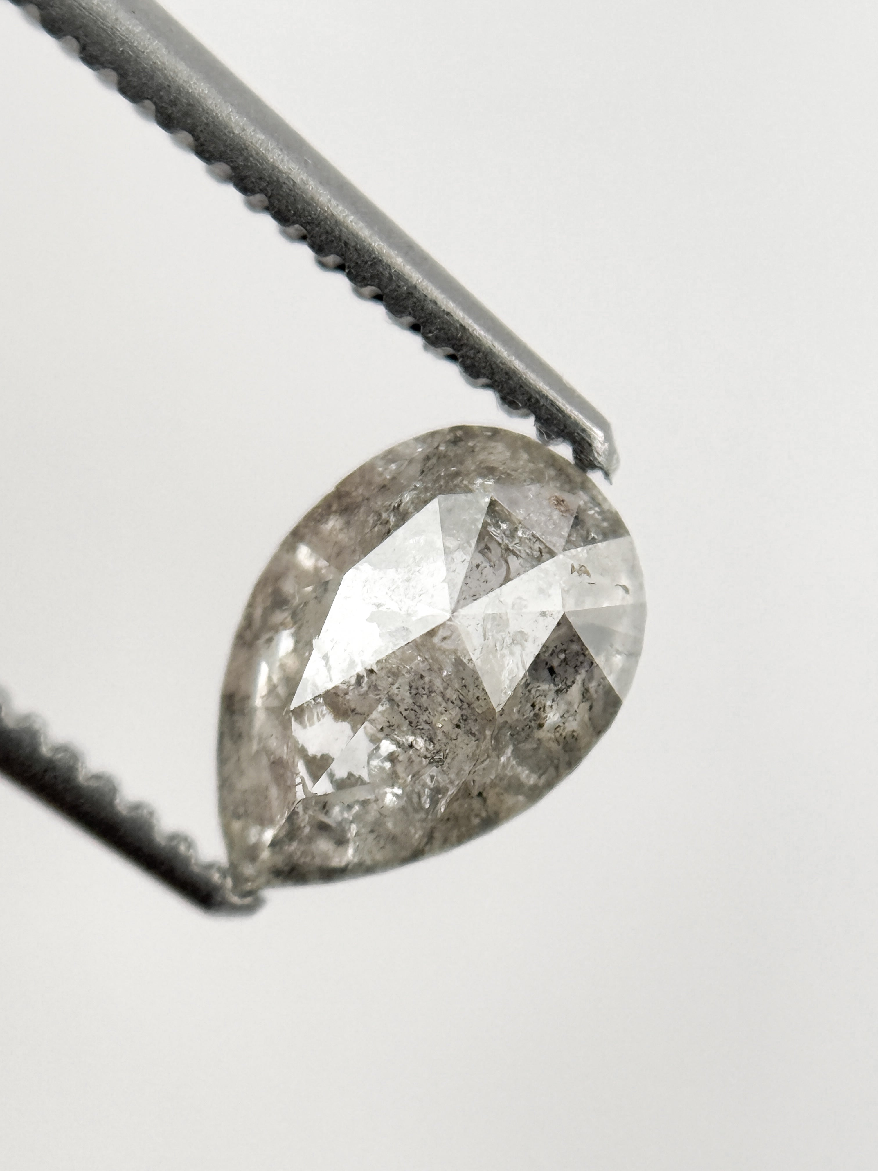 0.82 Ct Pear Rose Cut Grey Natural Salt and Pepper Diamond