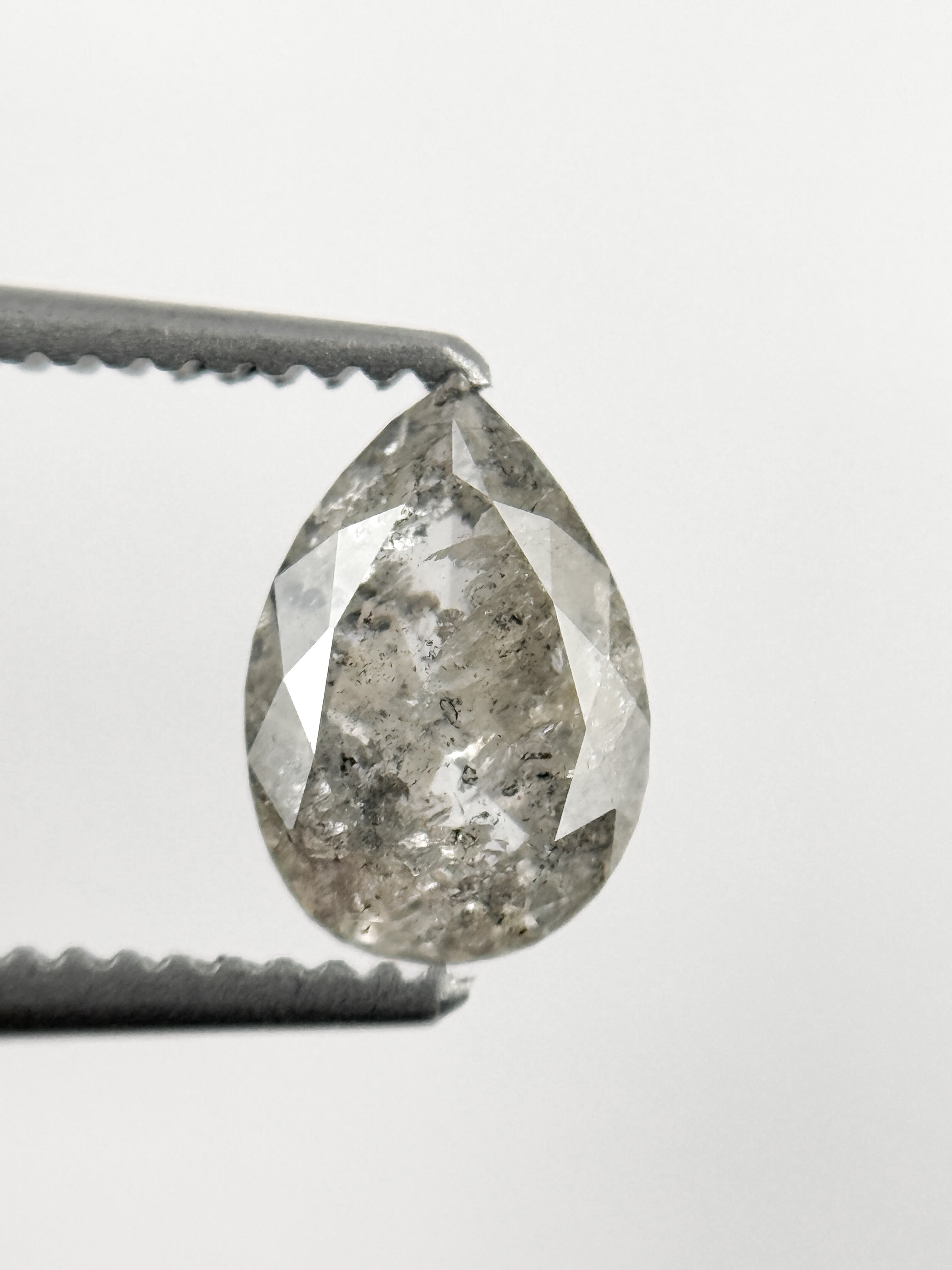 0.82 Ct Pear Rose Cut Grey Natural Salt and Pepper Diamond