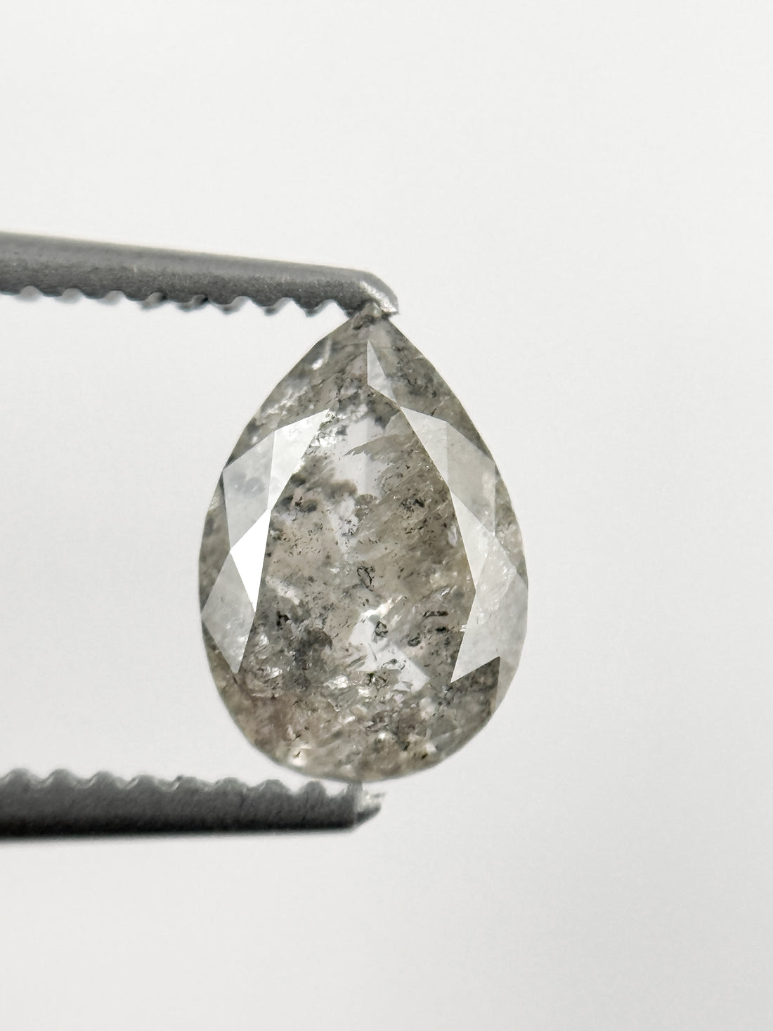 0.82 Ct Pear Rose Cut Grey Natural Salt and Pepper Diamond
