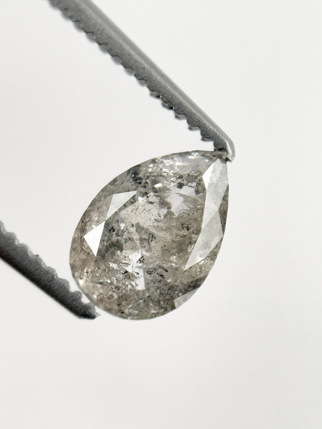 0.82 Ct Pear Rose Cut Grey Natural Salt and Pepper Diamond