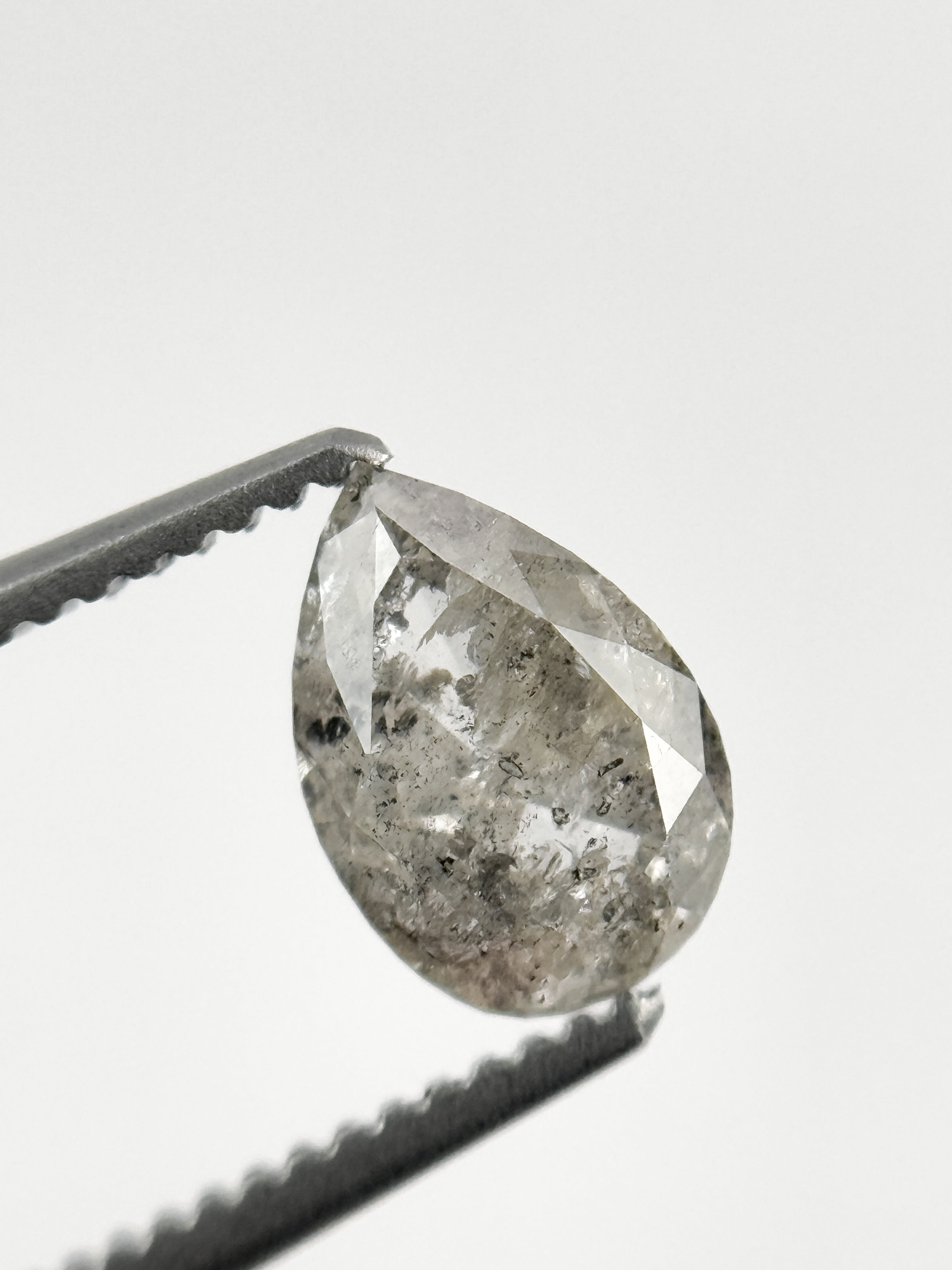 0.82 Ct Pear Rose Cut Grey Natural Salt and Pepper Diamond