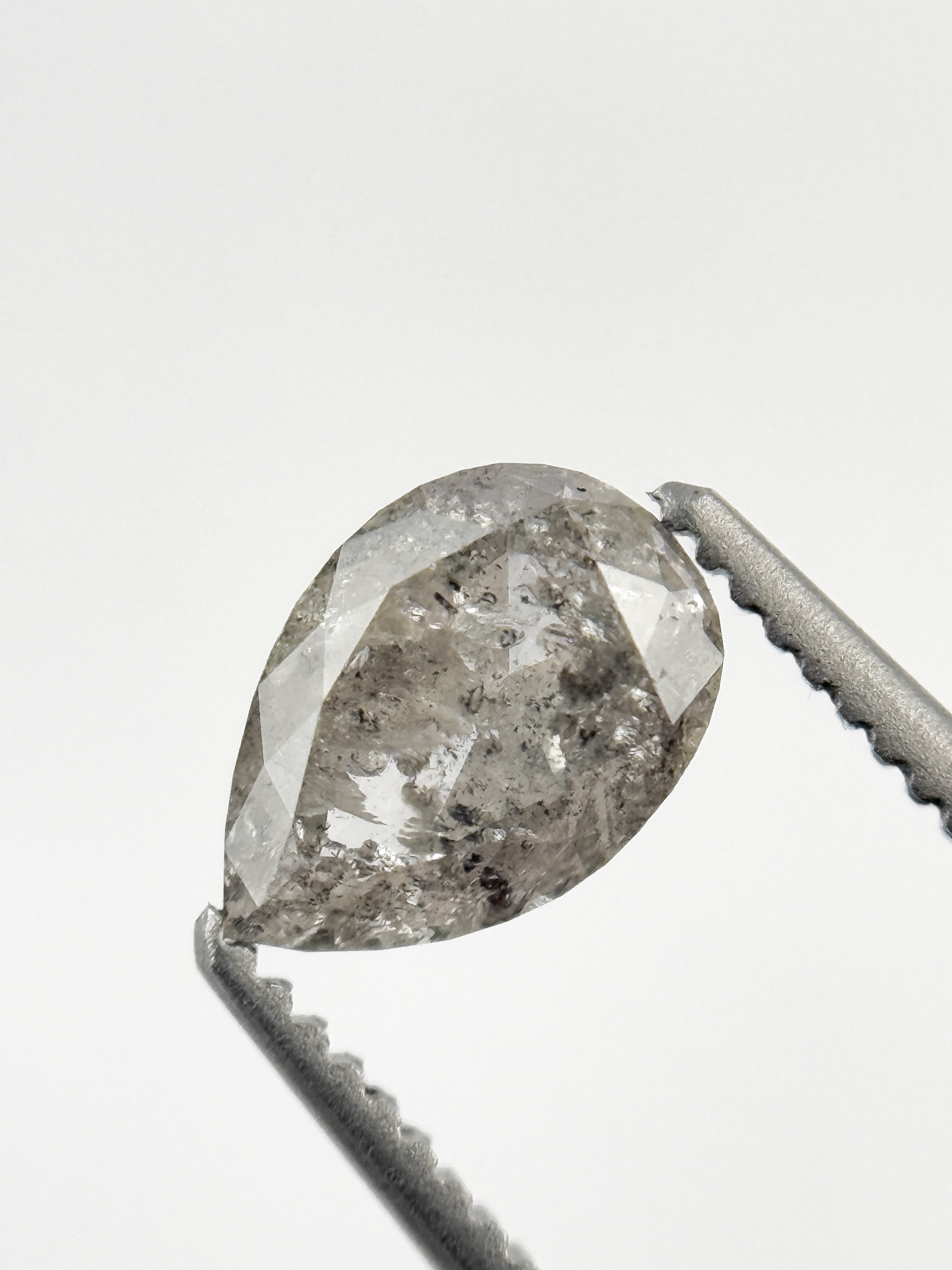 0.82 Ct Pear Rose Cut Grey Natural Salt and Pepper Diamond